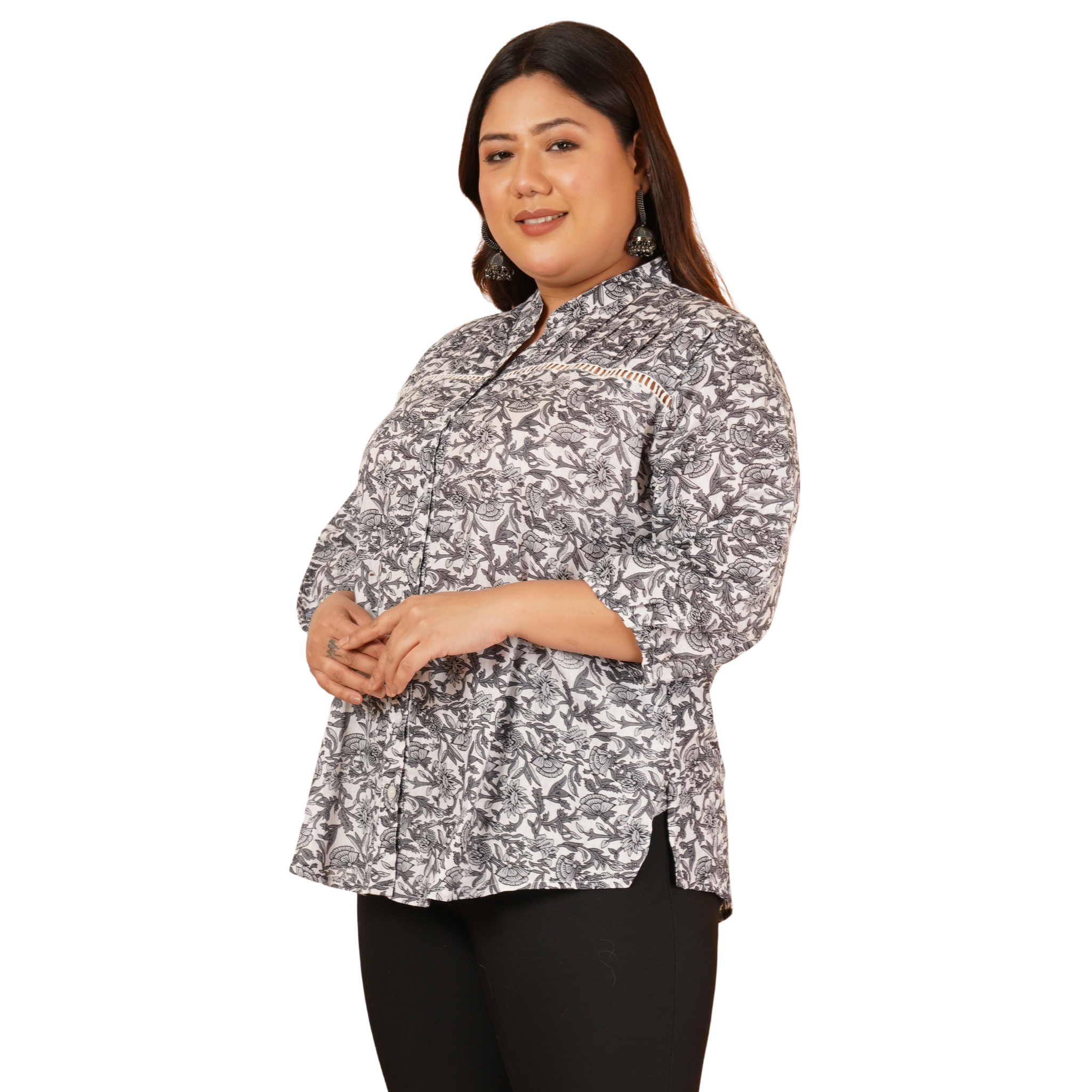 Black and White Plus Size Lace Shirt