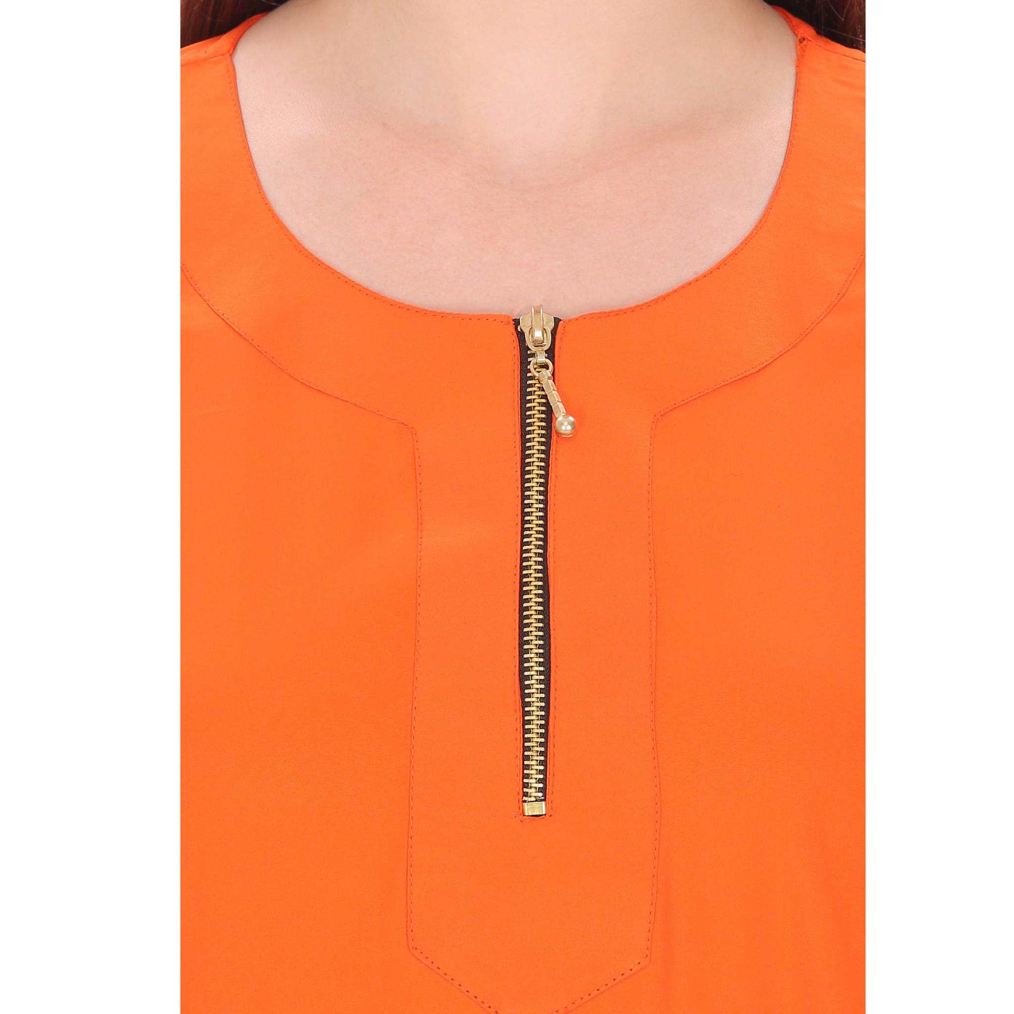 Orange Front Zipper Top