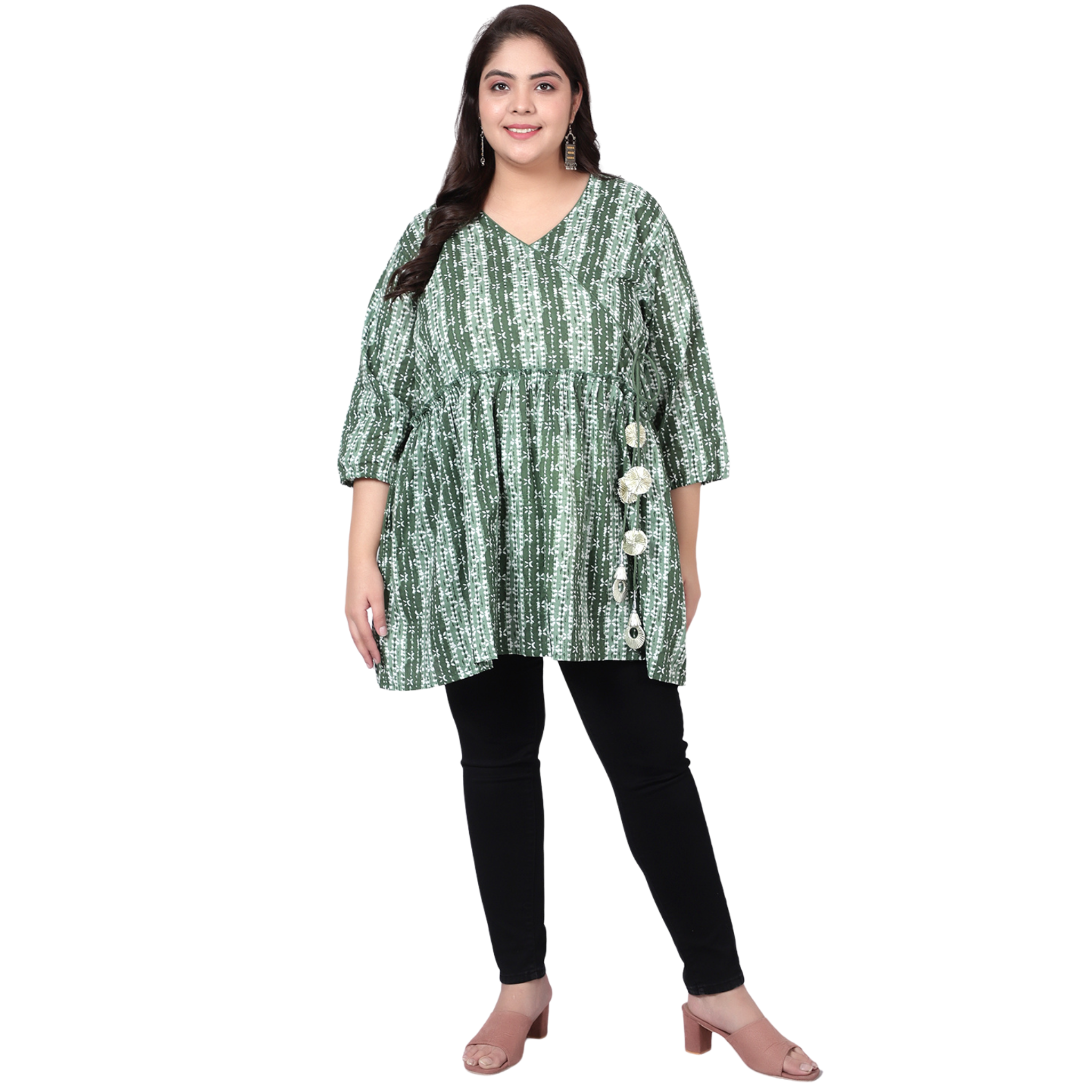 Green Hand Block Print Plus Size Tunic