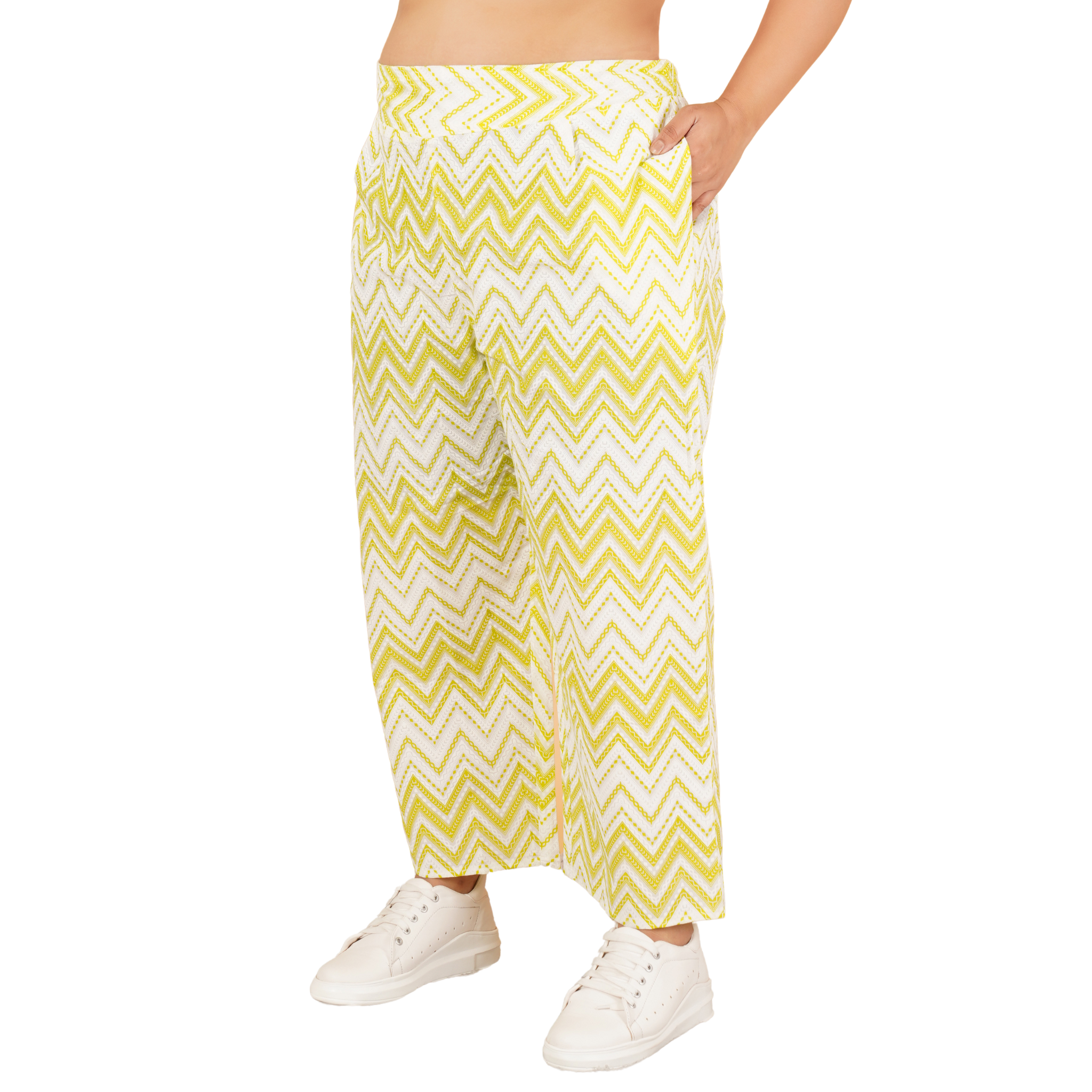 Yellow Stripe Print Plus Size Trouser