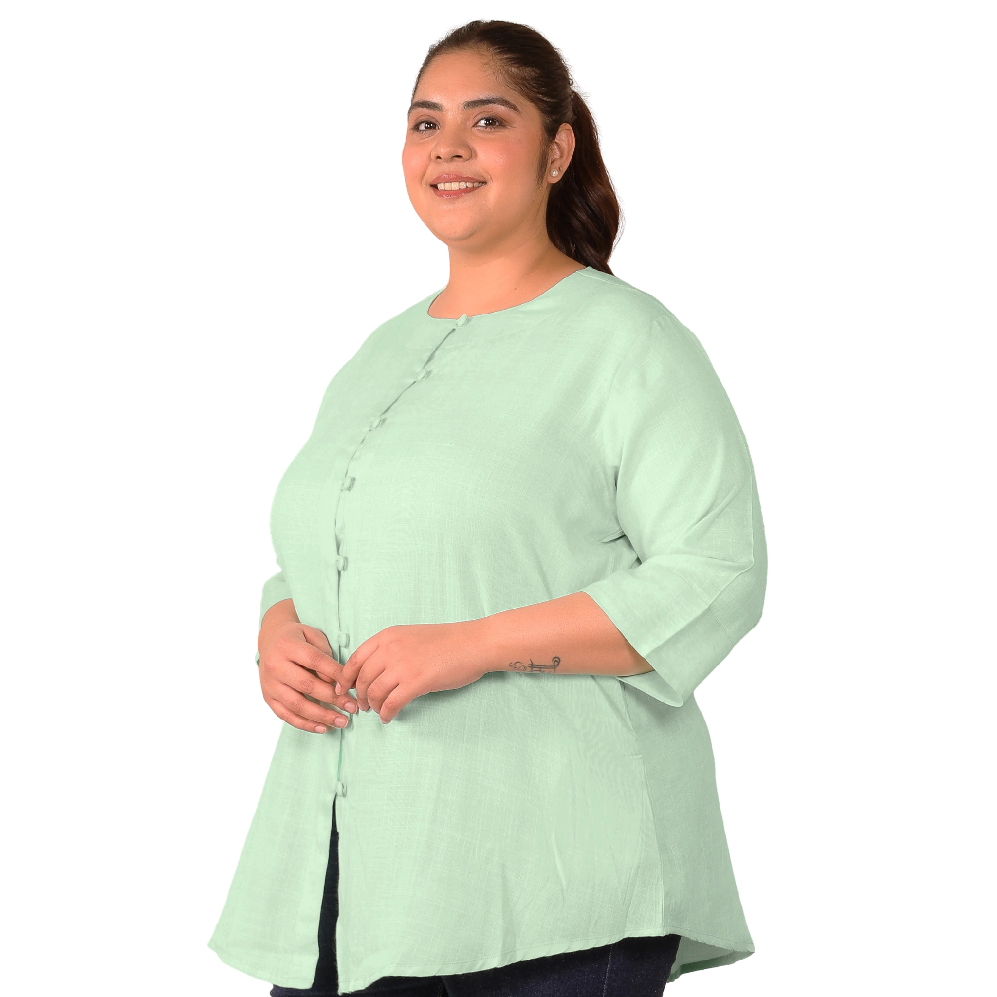 Green Cotton Linen Plus Size Tunic