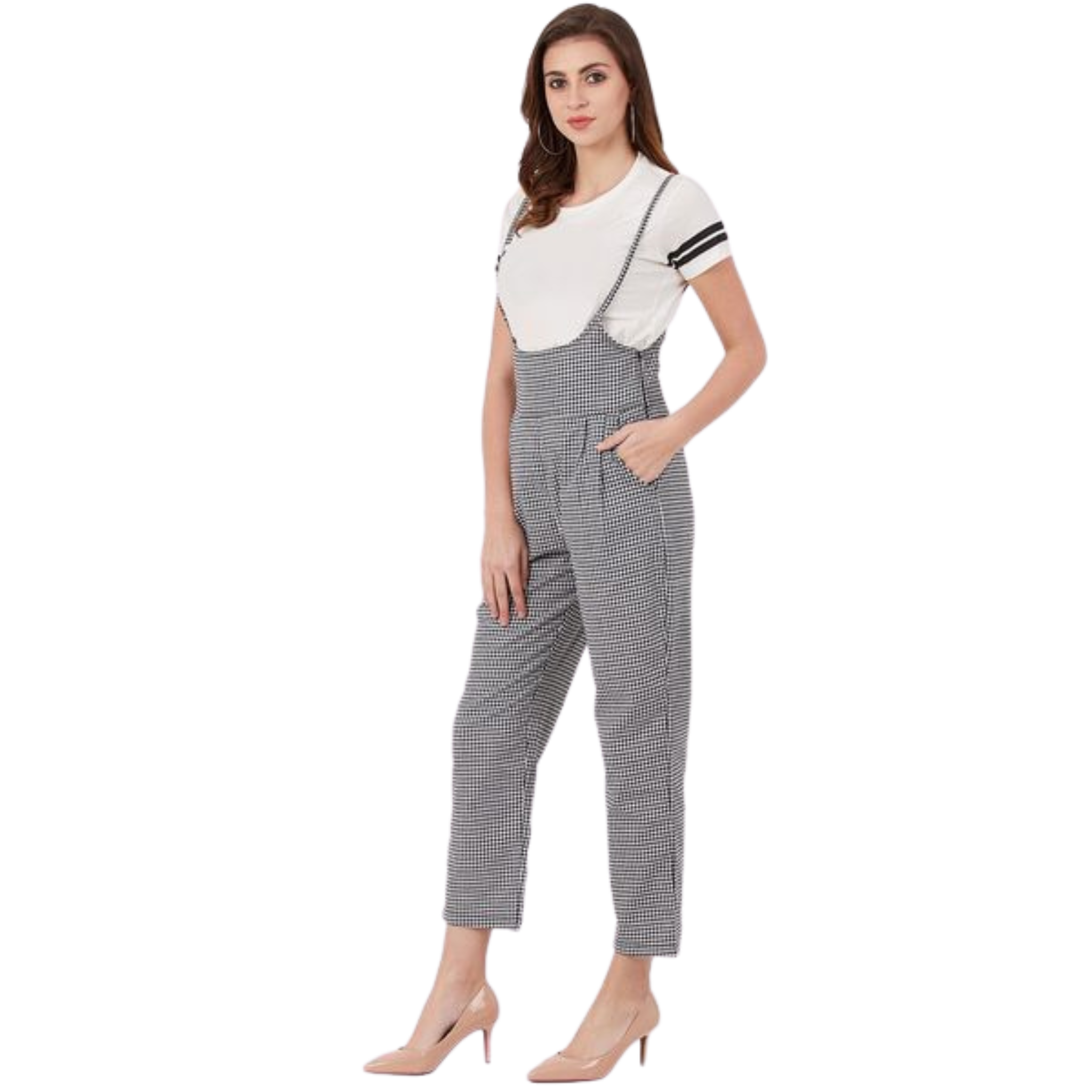 White & Black Checkered Dungaree