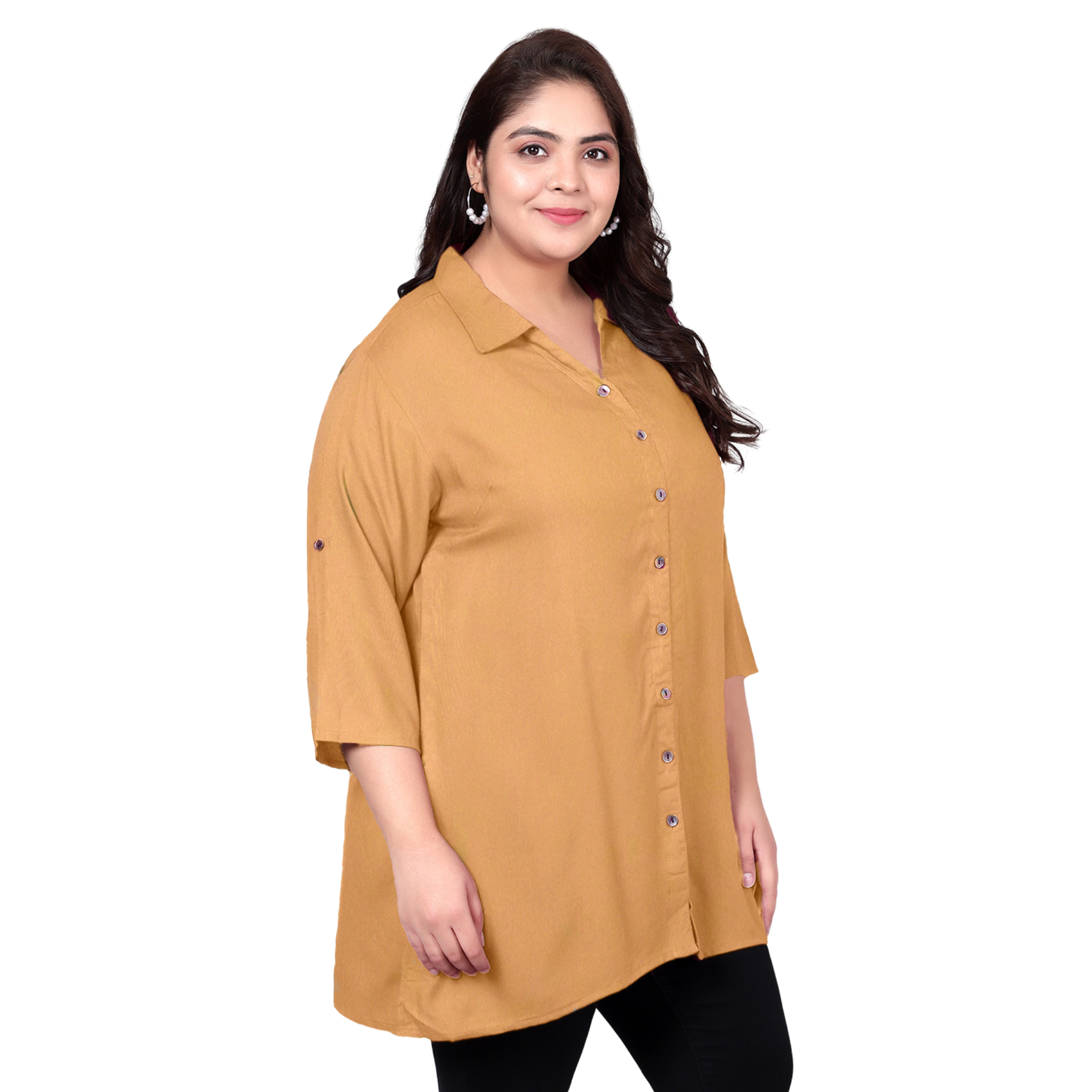 Light Brown Longline Plus Size Shirt