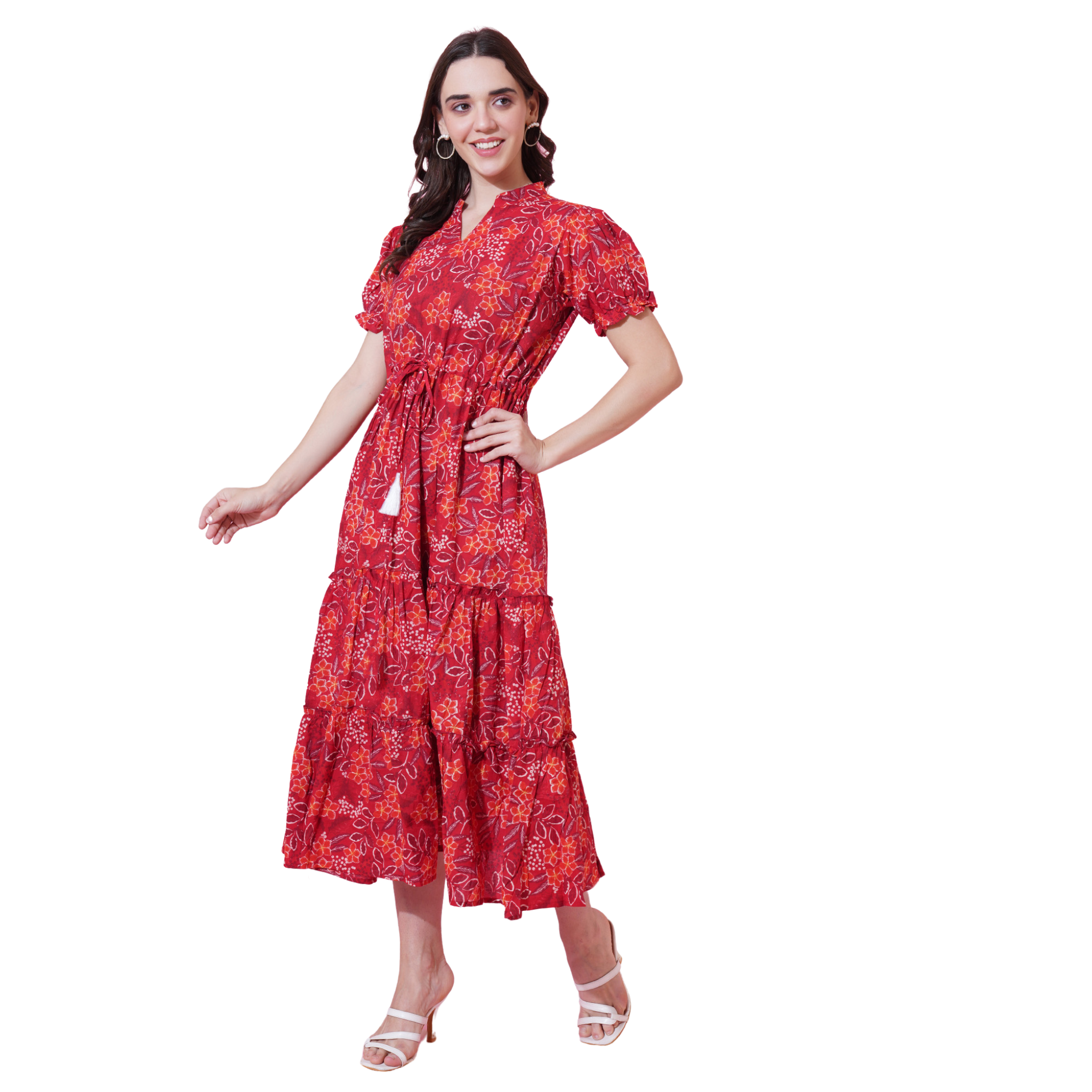 Red Floral Tiered Dress