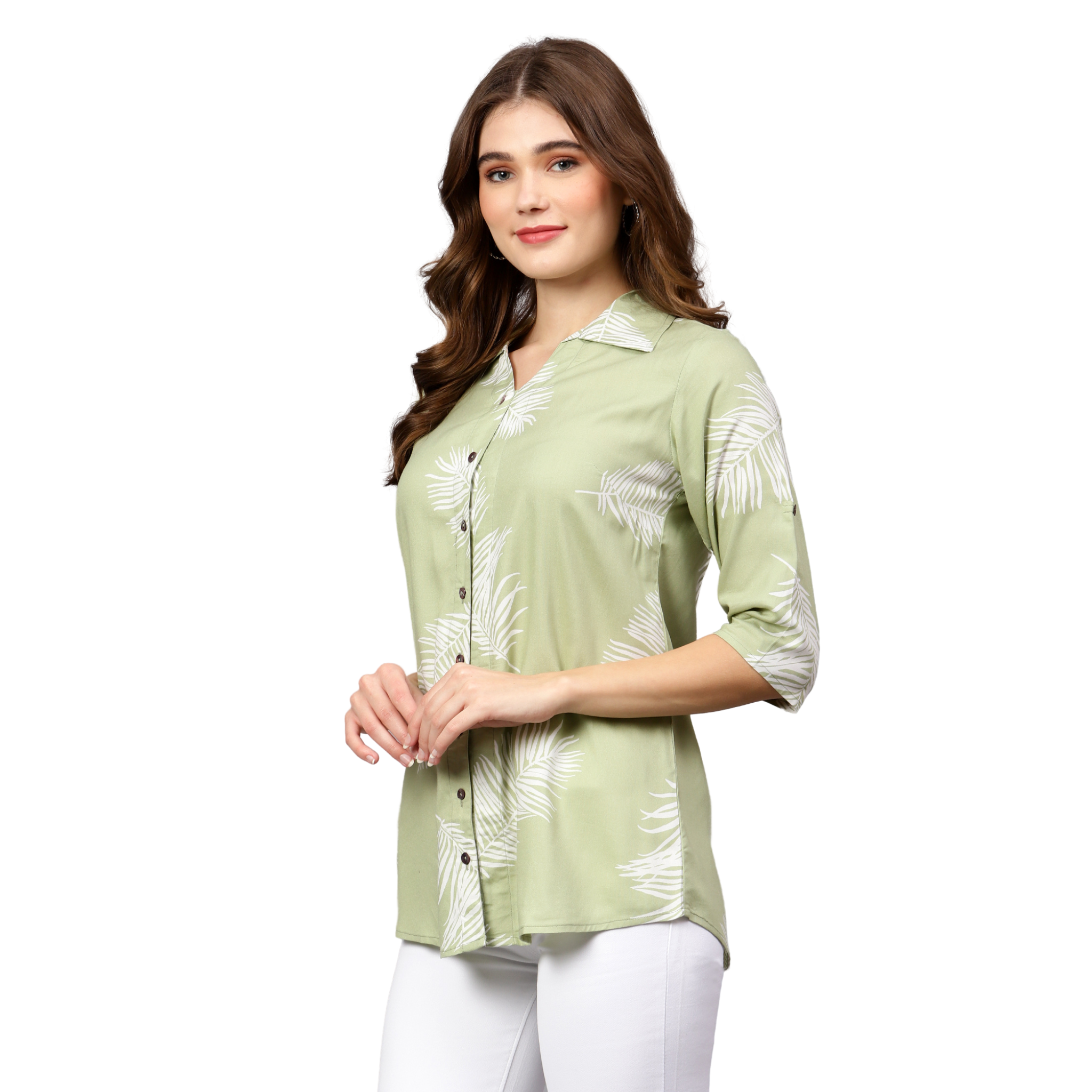 Green Leaf Print Shirt
