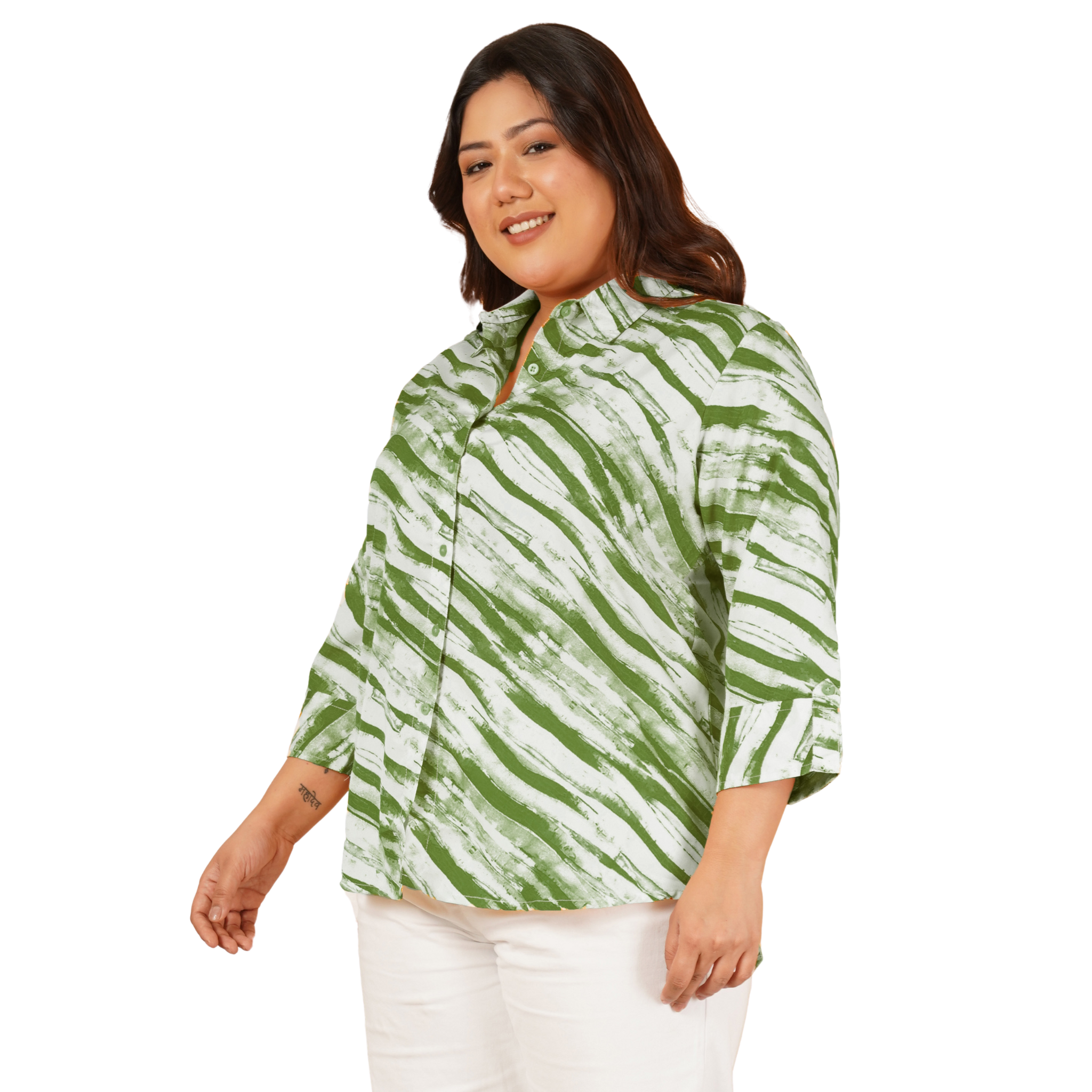Green Leheriya Print Plus Size Shirt