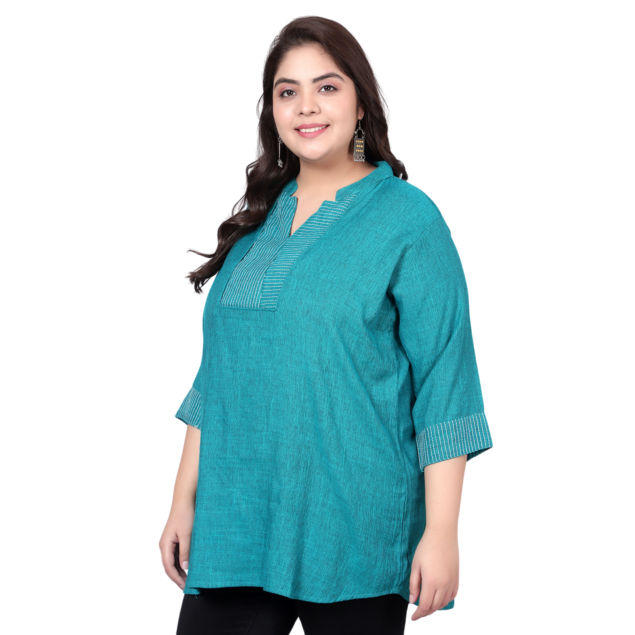 Turquoise Embroidered Plus Size Tunic