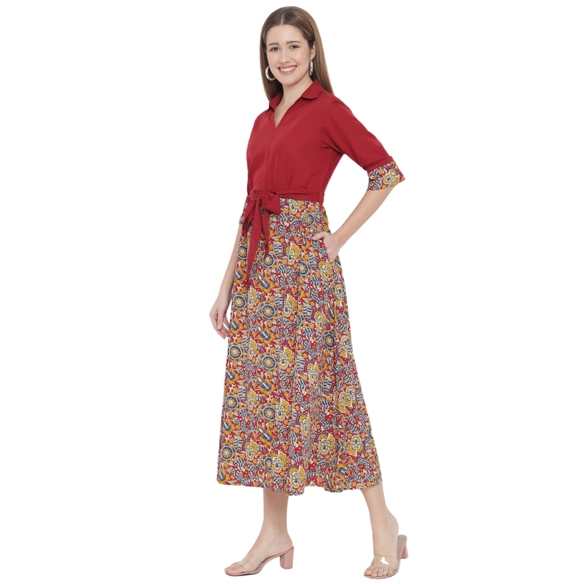 Maroon Abstract Print Dress
