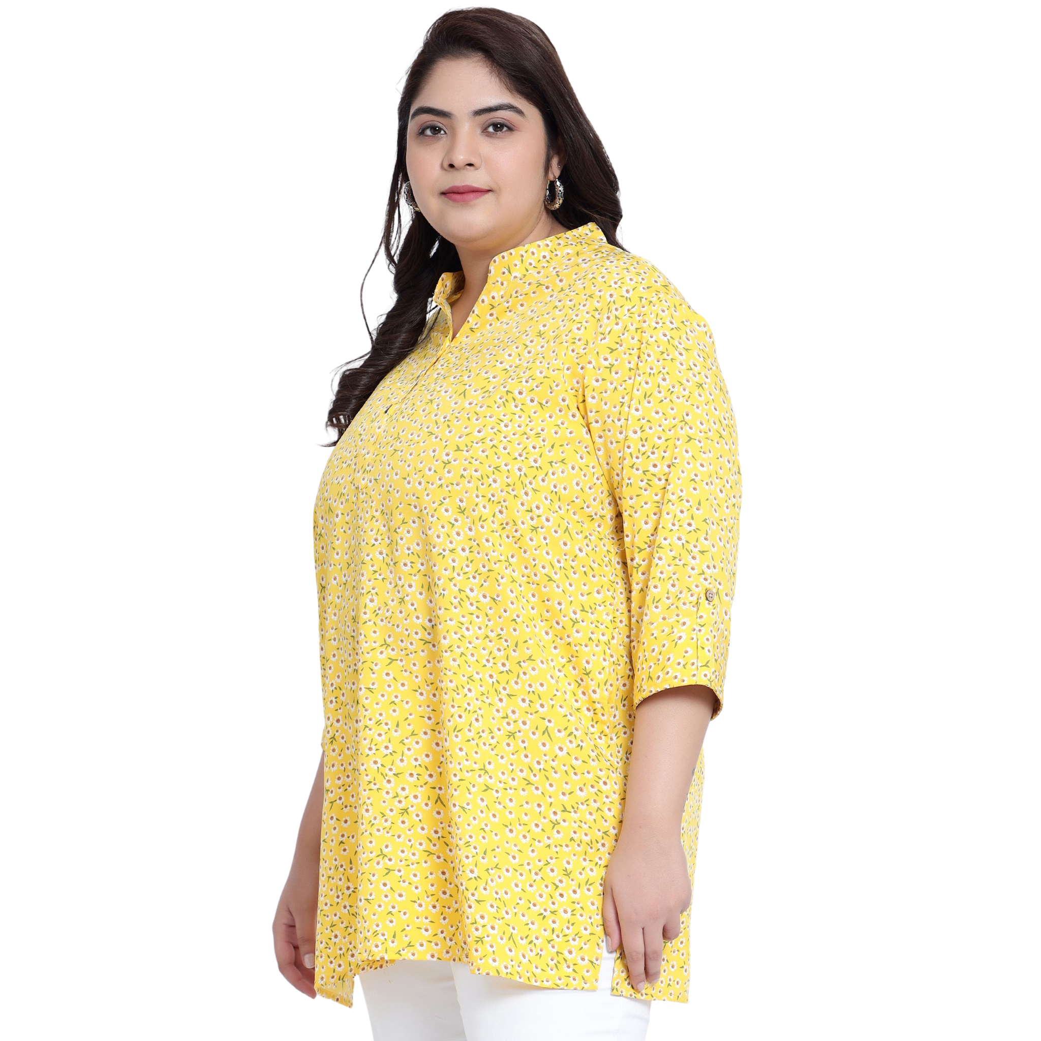 Yellow Floral Print Plus Size Tunic