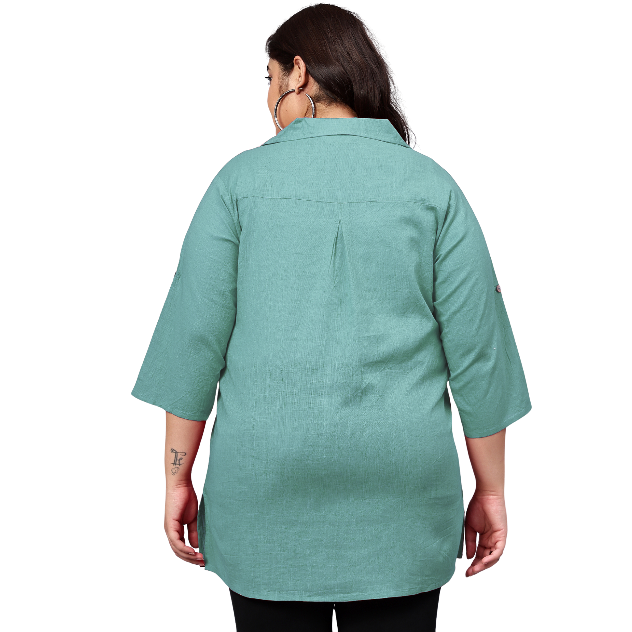 Blue Cotton Longline Plus Size Shirt