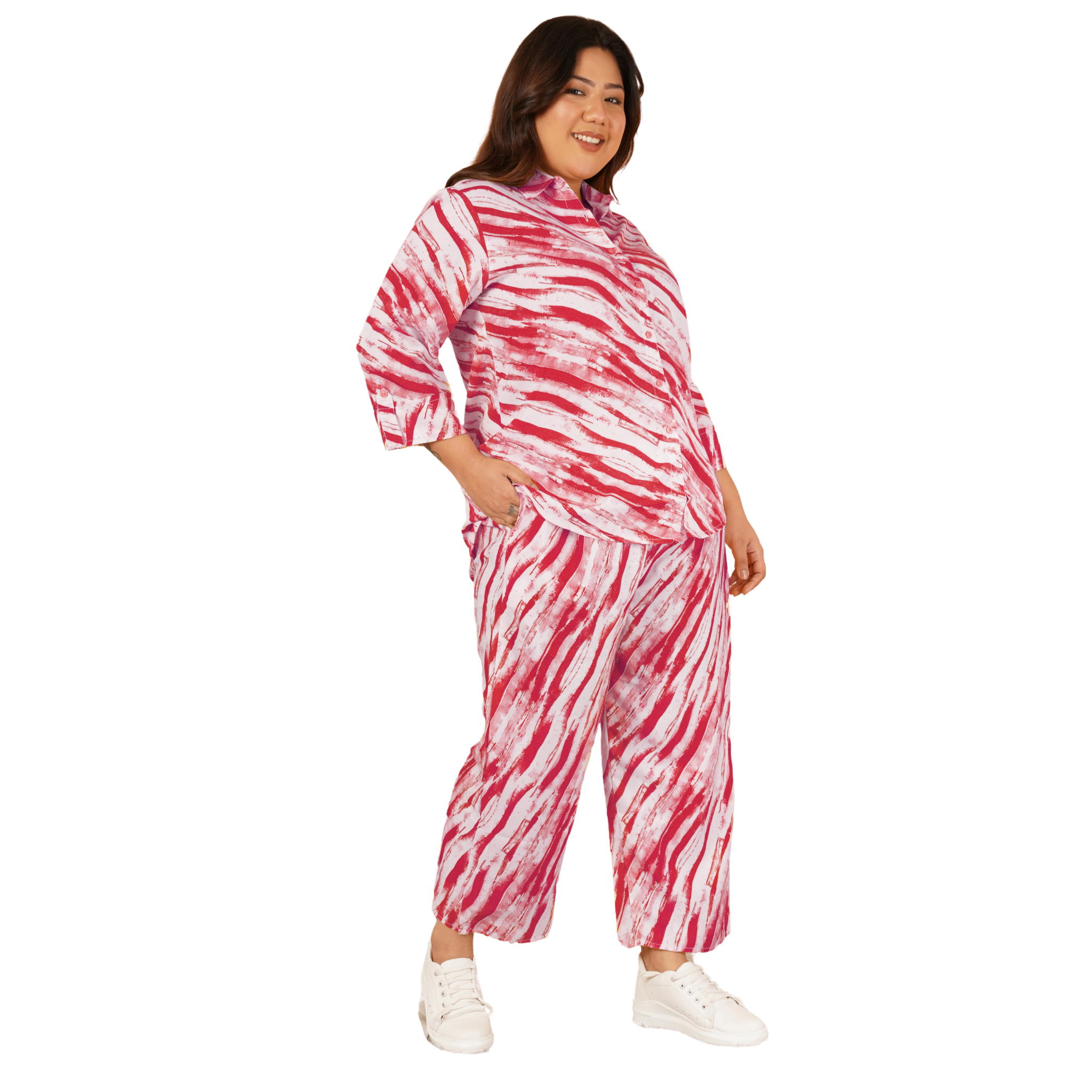 Red Leheriya Print Plus Size Co-Ord Set