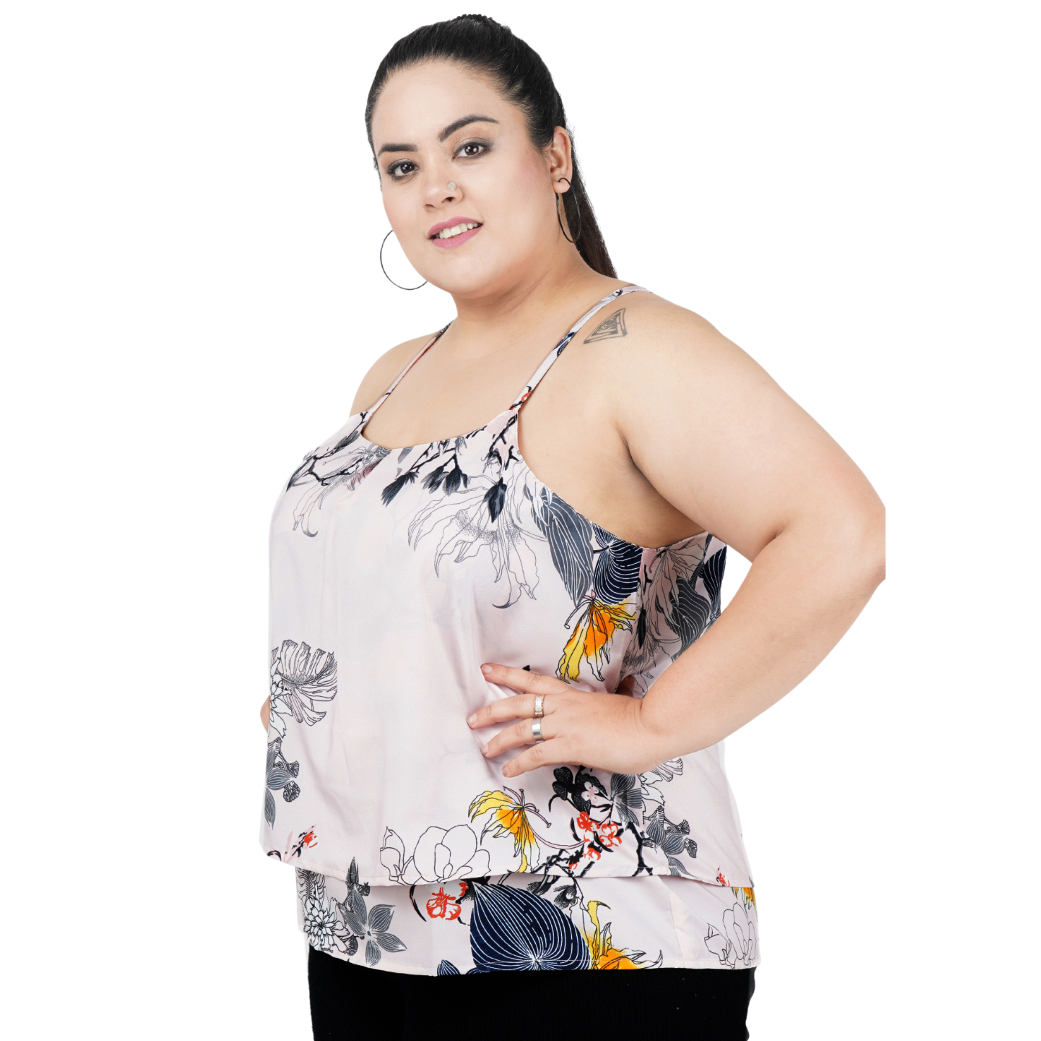 Pink Floral Strap Plus Size Top