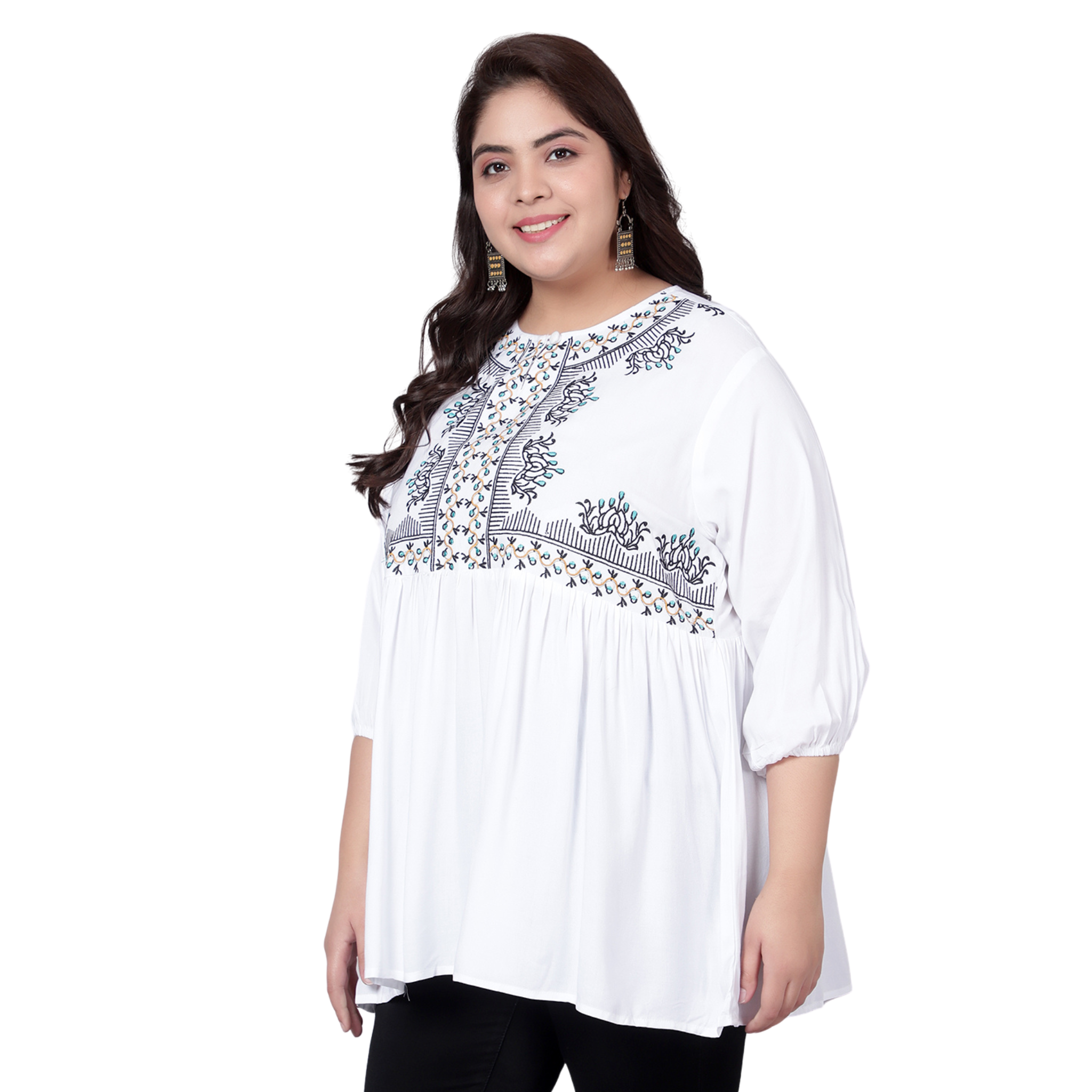 White Embroidered Plus Size Tunic