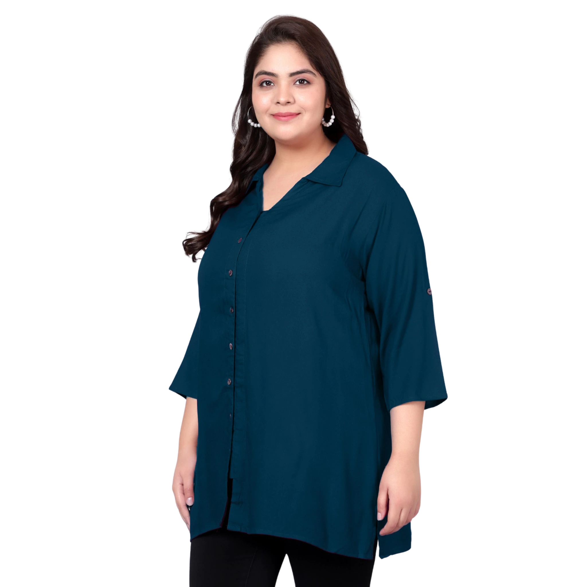 Peacock Blue Longline Plus Size Shirt