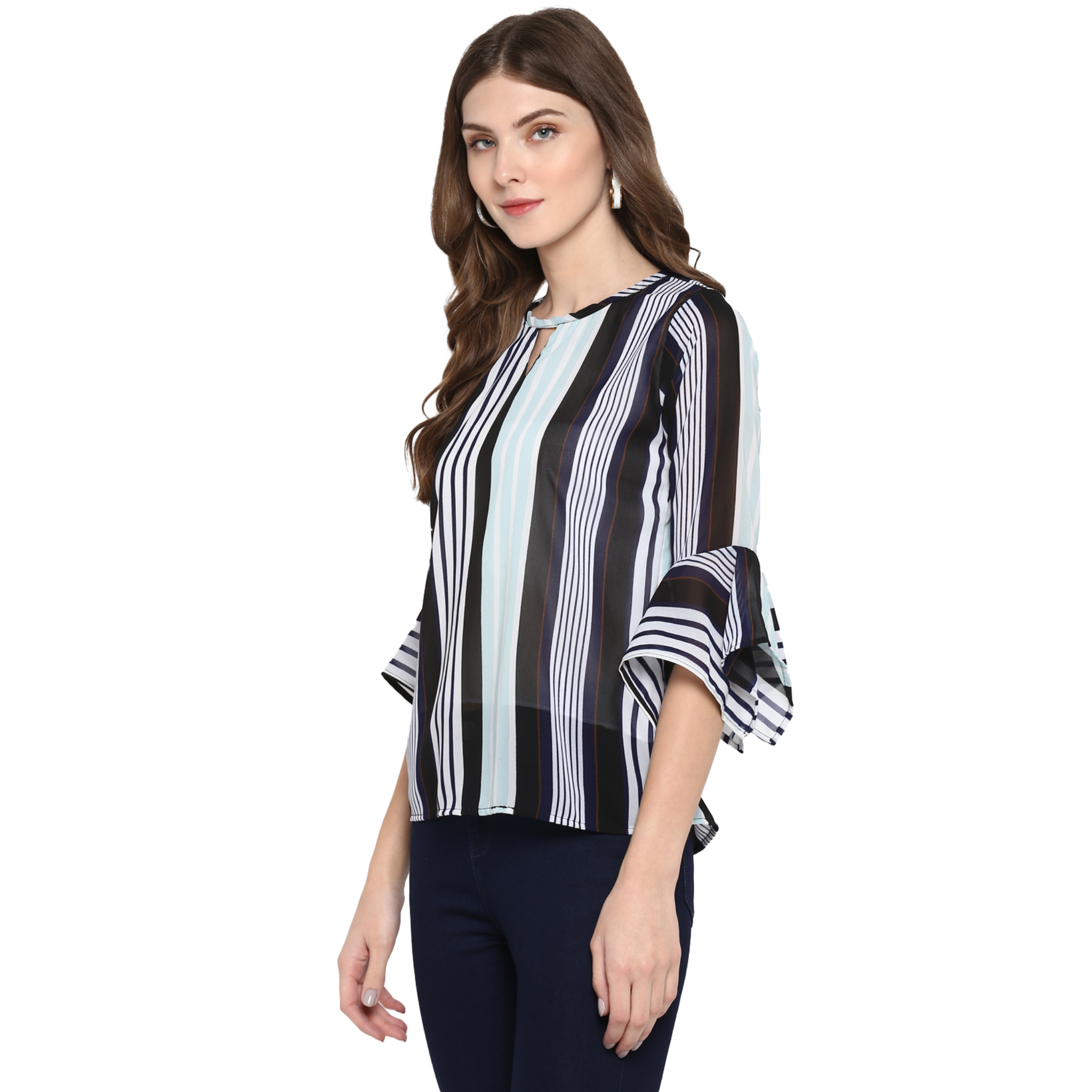 Blue Stripe Georgette Top