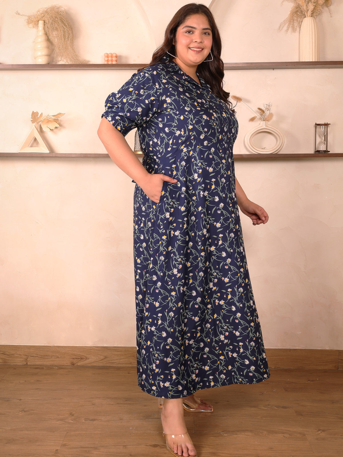 Blue Floral Fit And Flare Plus Size Maxi Dress