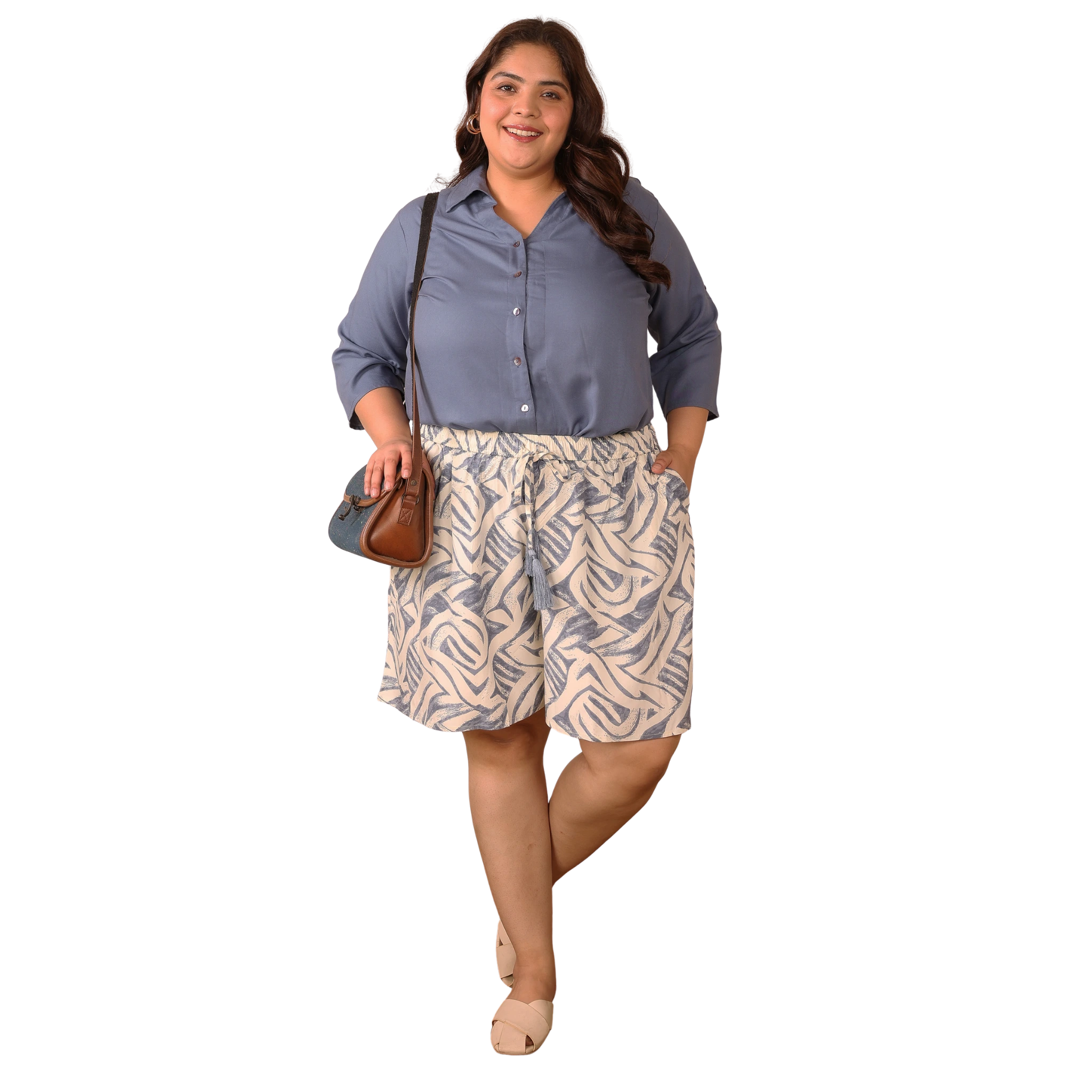 Blue Abstract Print Plus Size Shorts