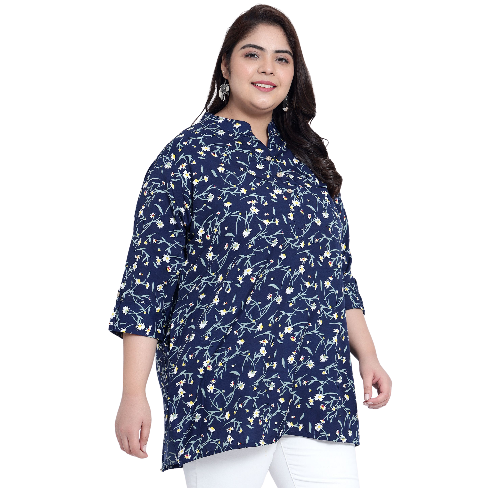 Blue Grassprint Plus Size Tunic