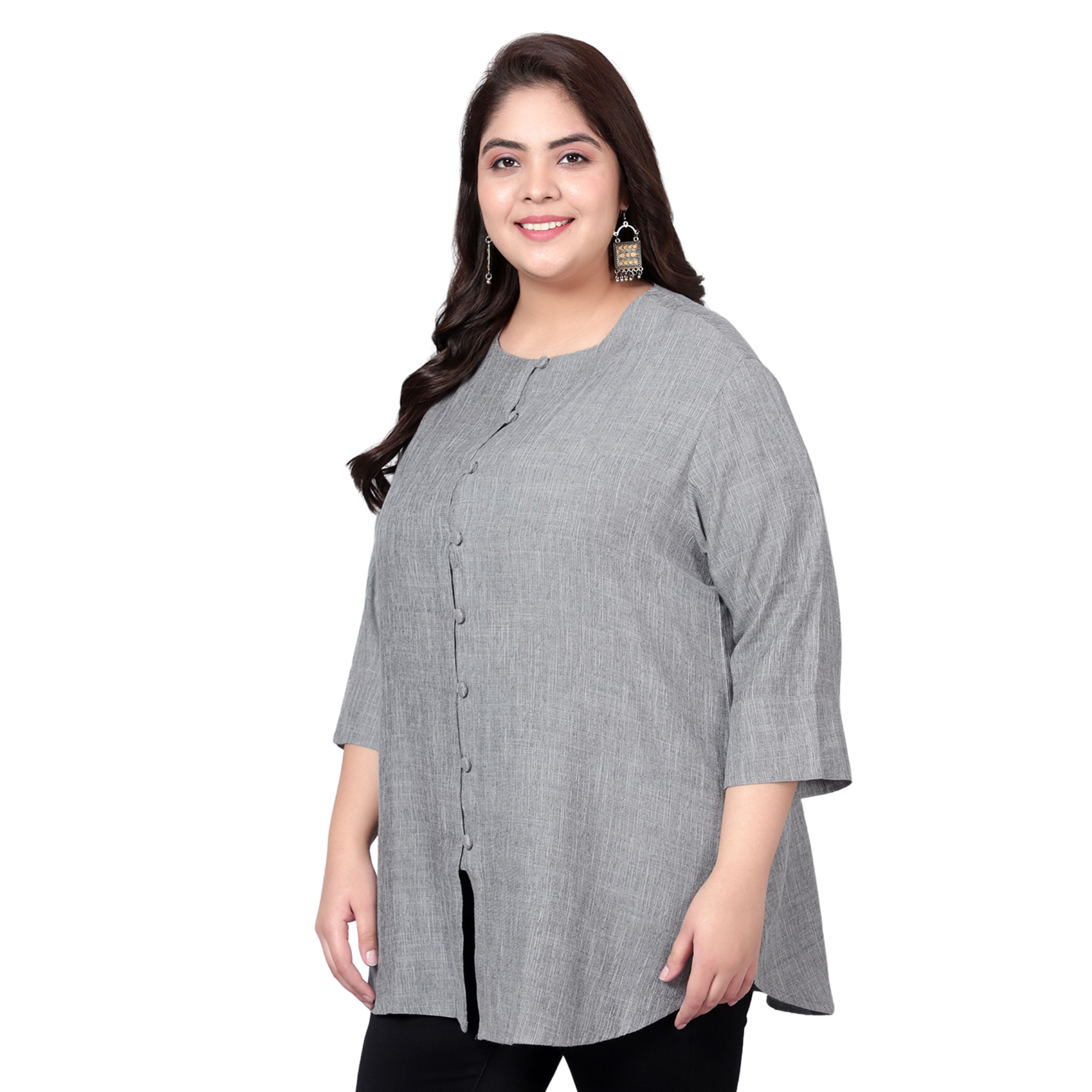 Grey Cotton Linen Plus Size Tunic
