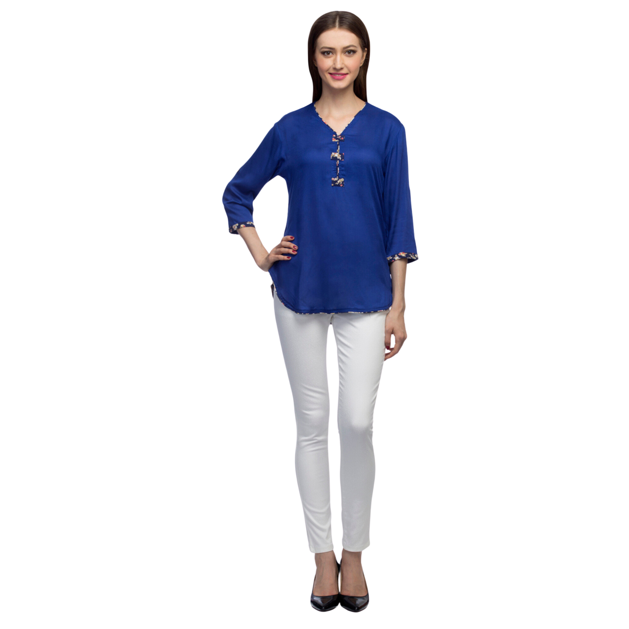 Blue Solid Asymmetrical Top
