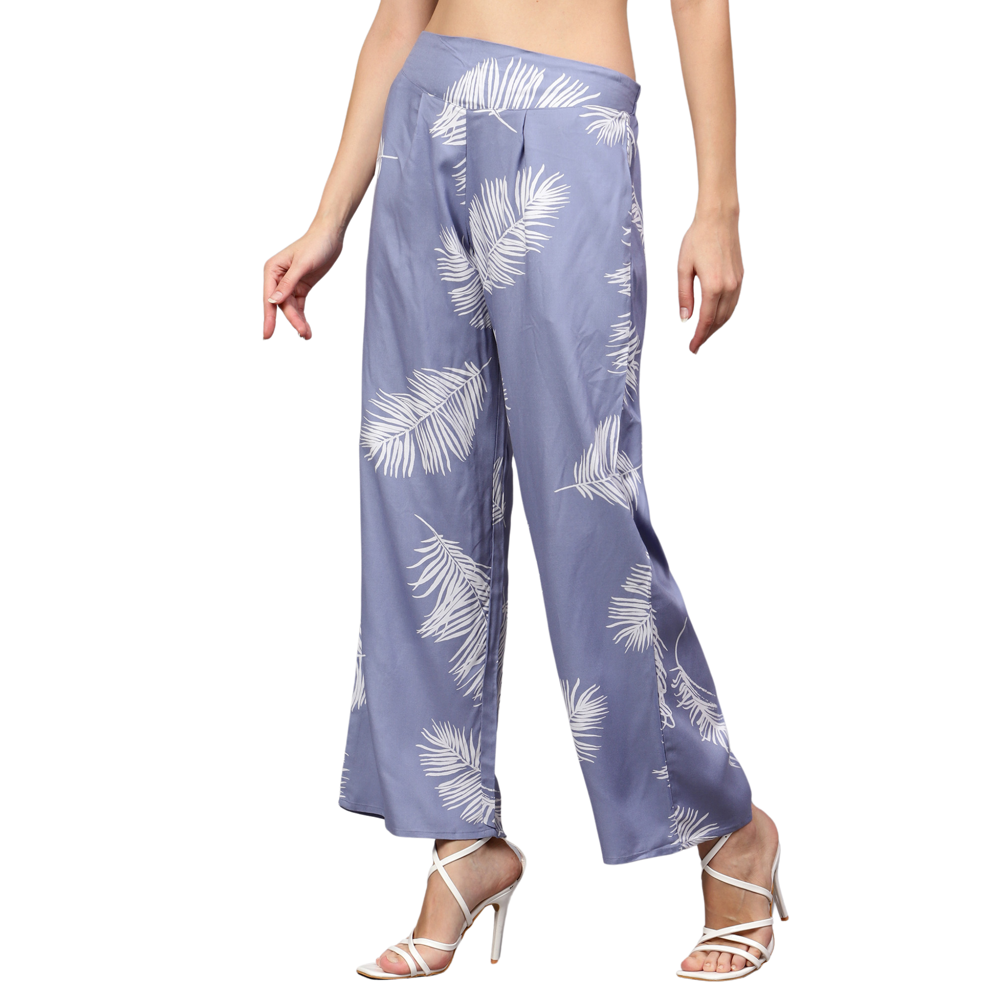 Blue Leaf Print Trousers