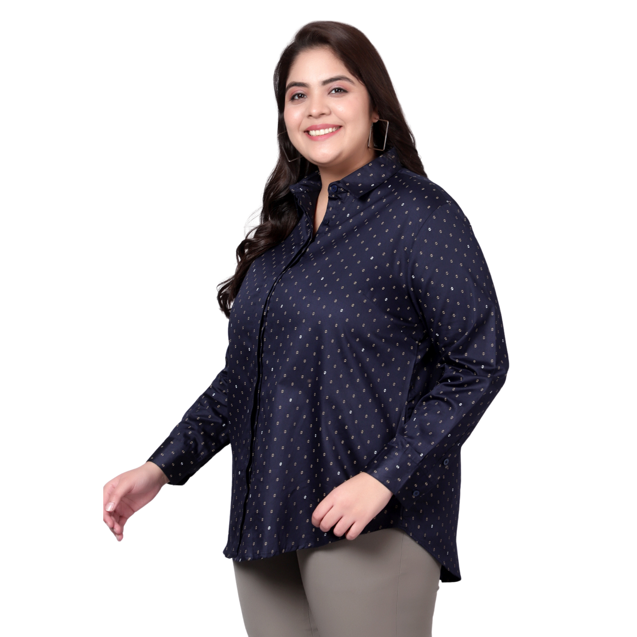 Blue Print Formal Plus Size Shirt