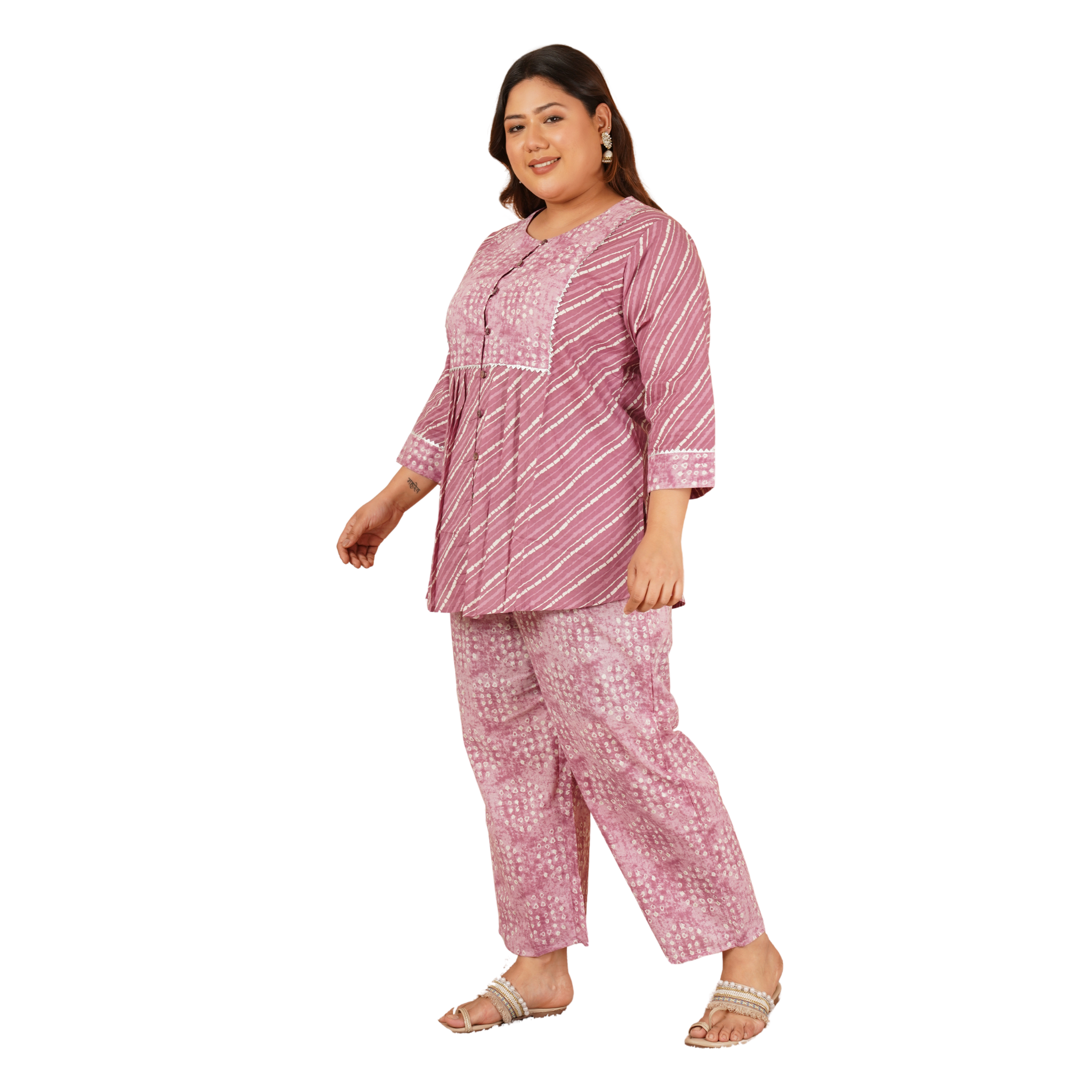 Pink Stripe Print Plus Size Co Ord Set