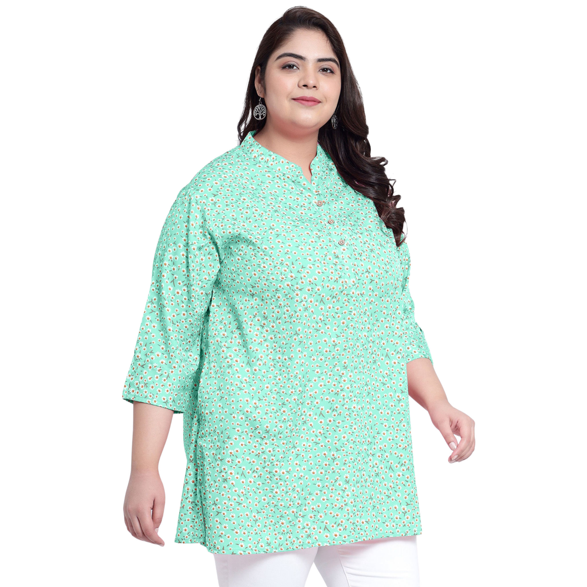 Green Floral Print Plus Size Tunic