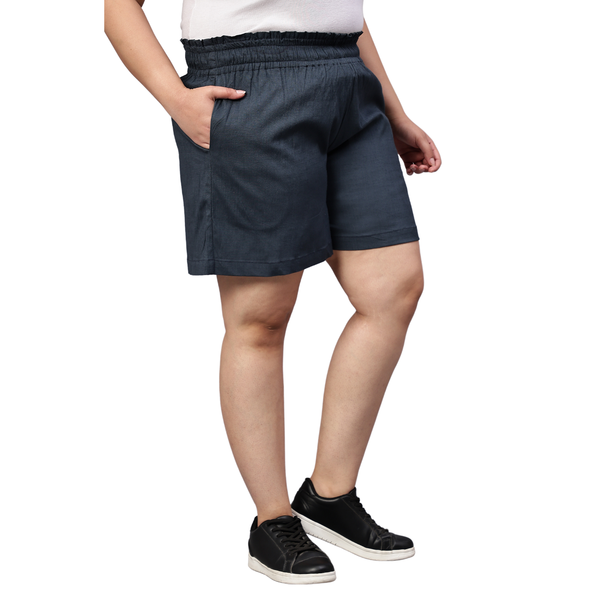 Grey Cotton Plus Size Shorts