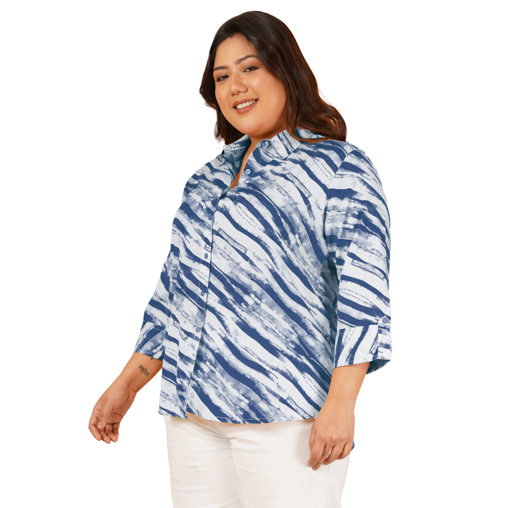 Blue Leheriya Print Plus Size Shirt