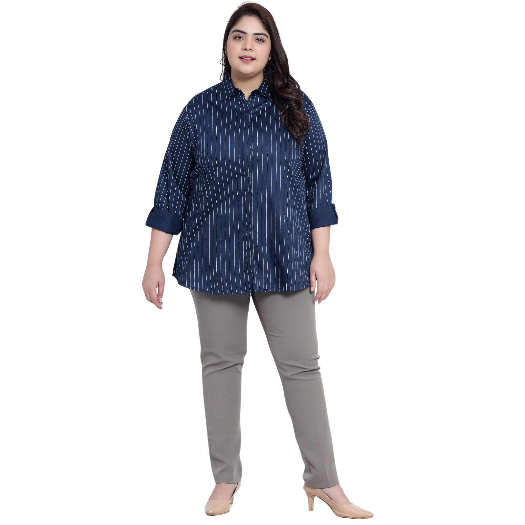 Blue Stripe Formal Plus Size Shirt