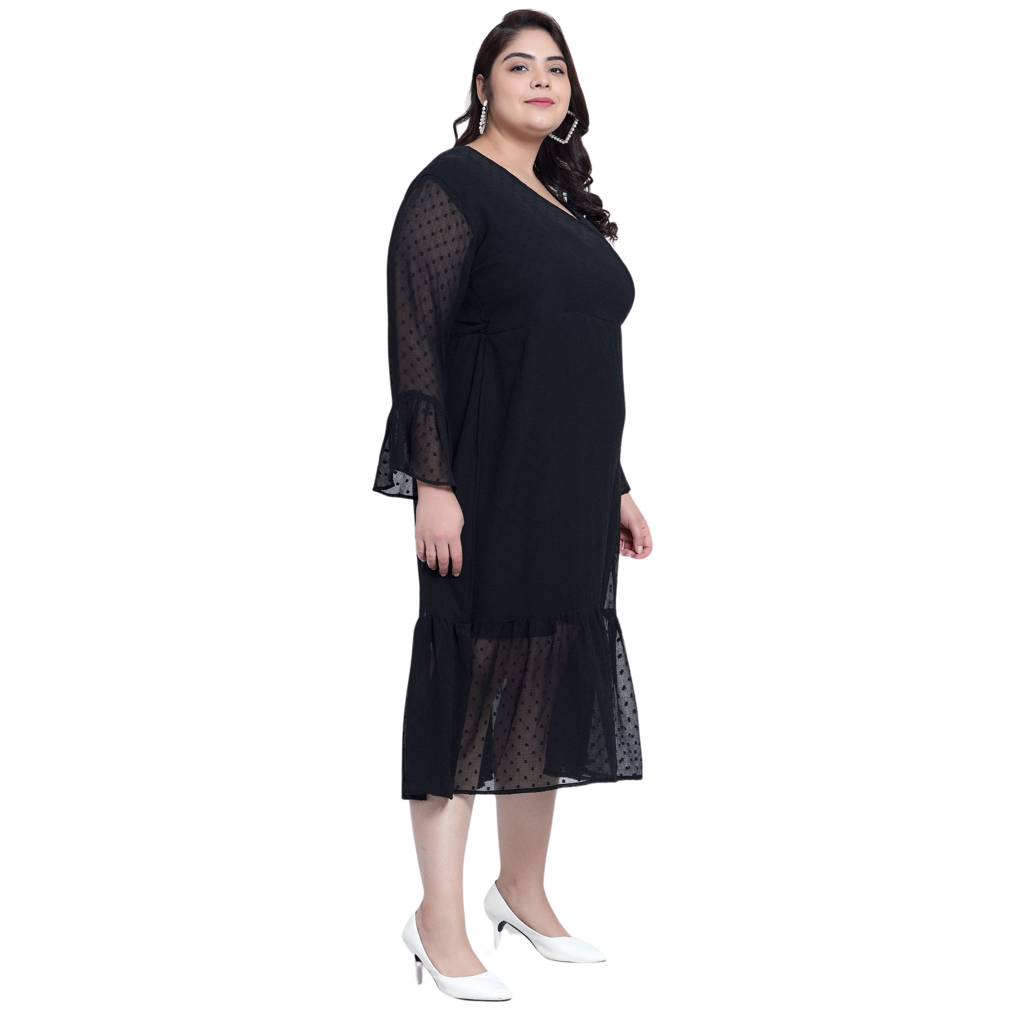 Black Georgette Tier Plus Size Dress