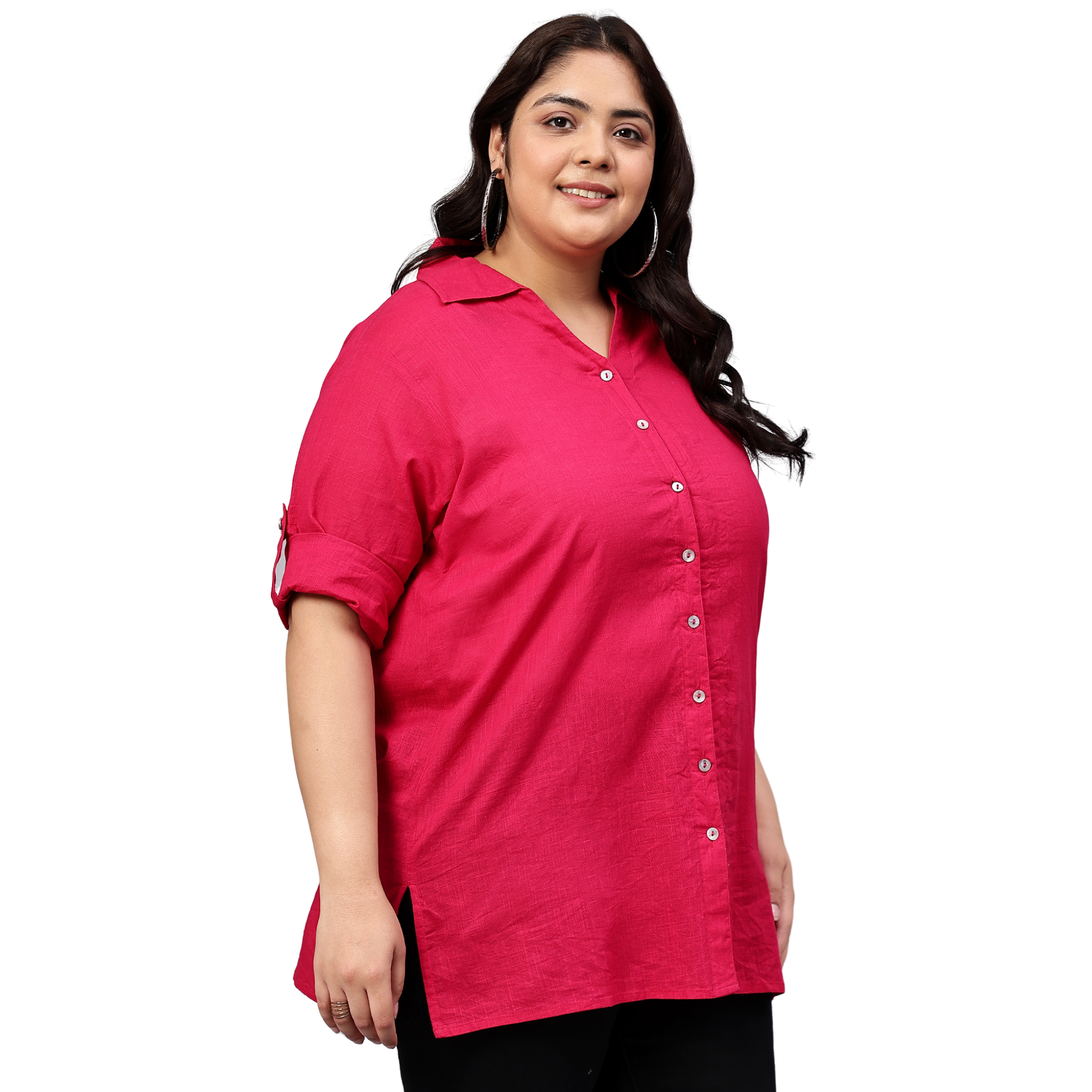 Pink Cotton Longline Plus Size Shirt