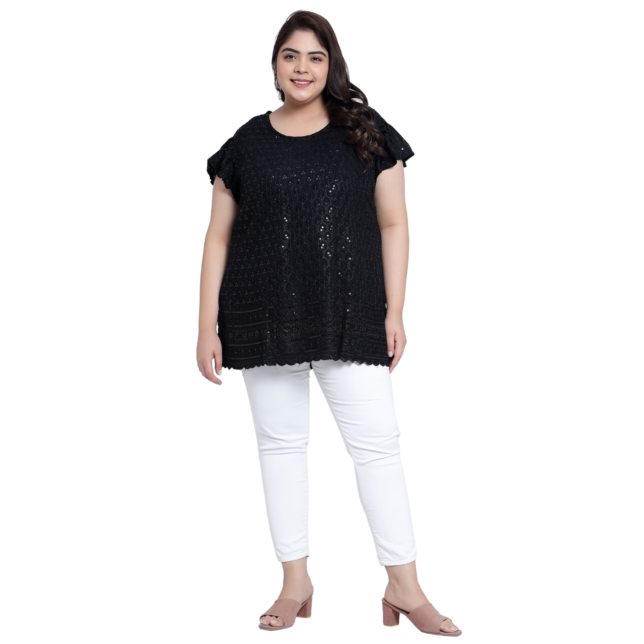 Black Embroidered Sequin Plus Size Tunic