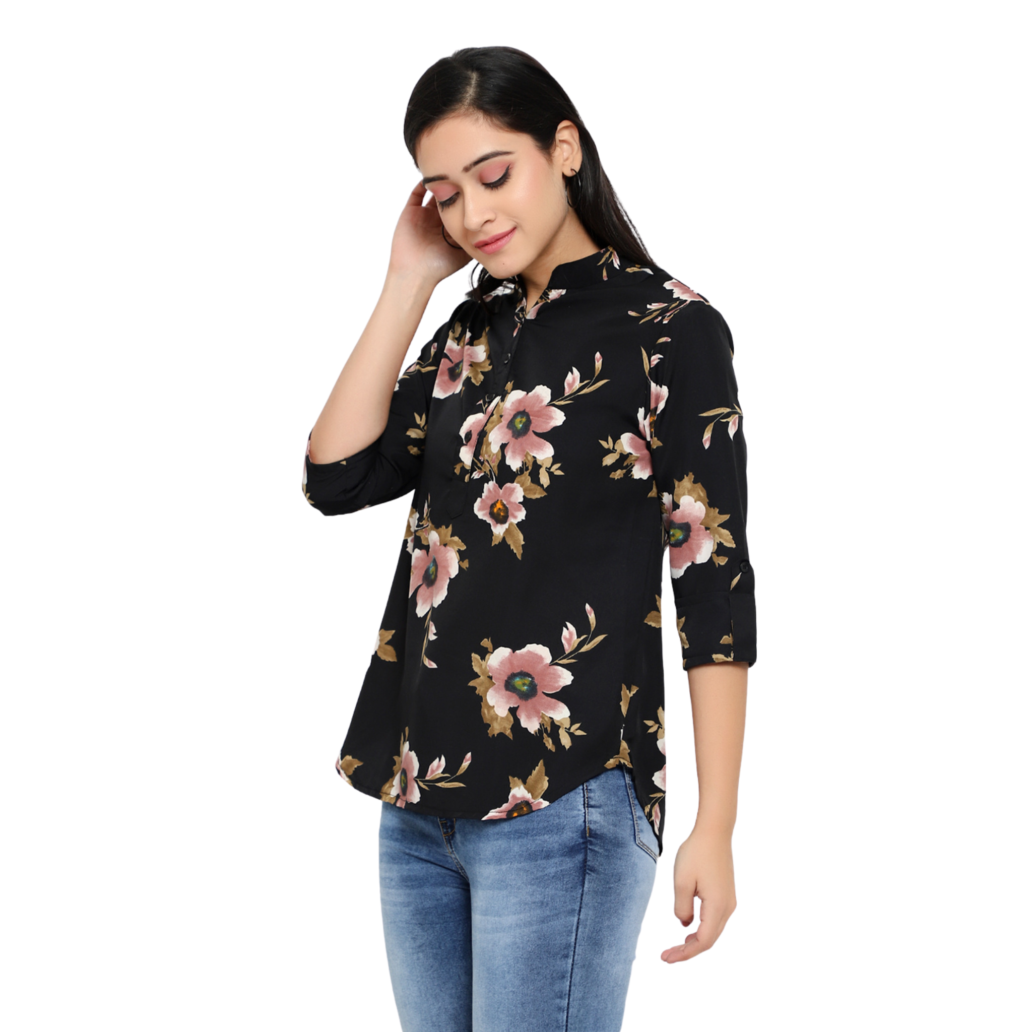 Black Floral Print Tunic