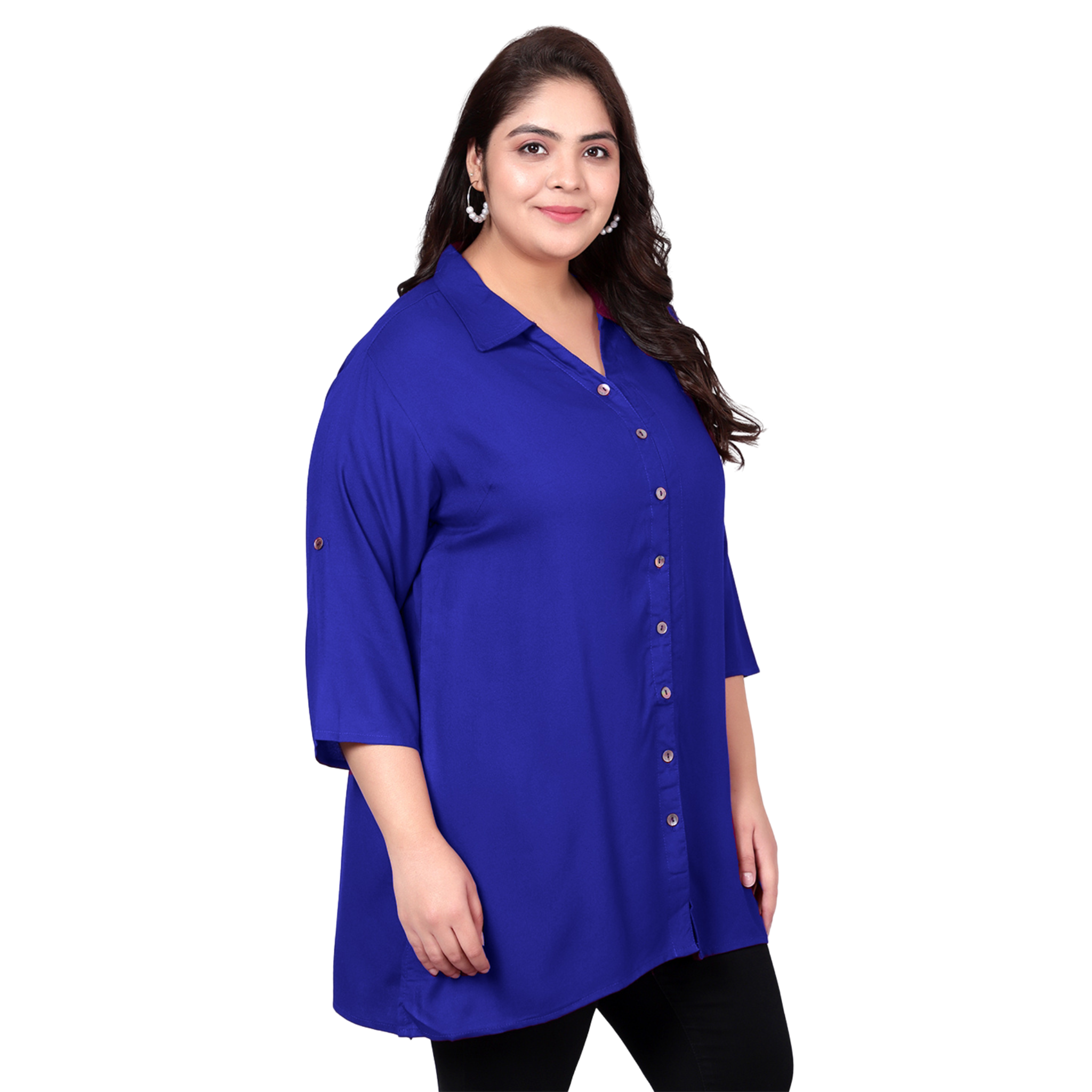Blue Longline Plus Size Shirt