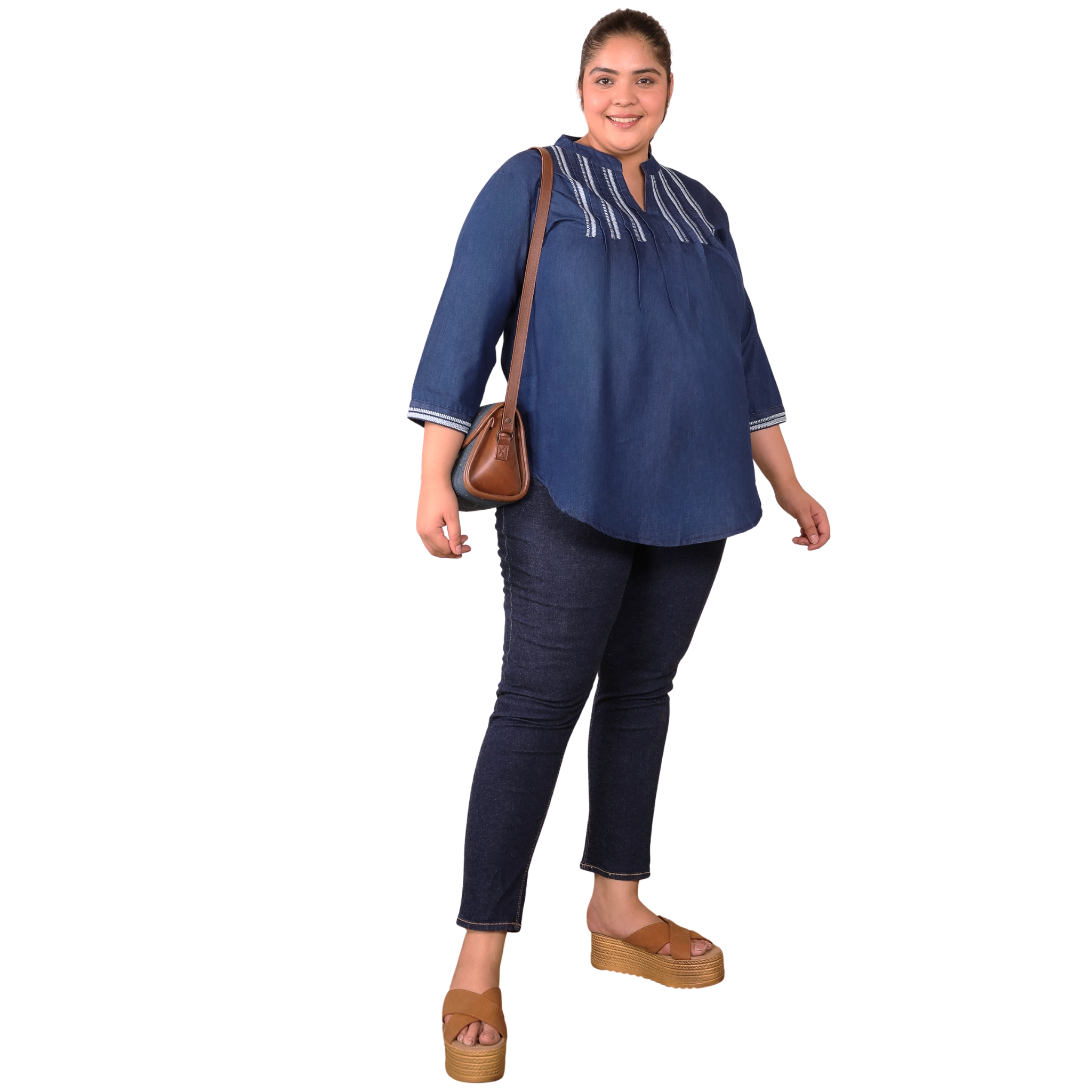 Denim Embroidered Plus Size Tunic
