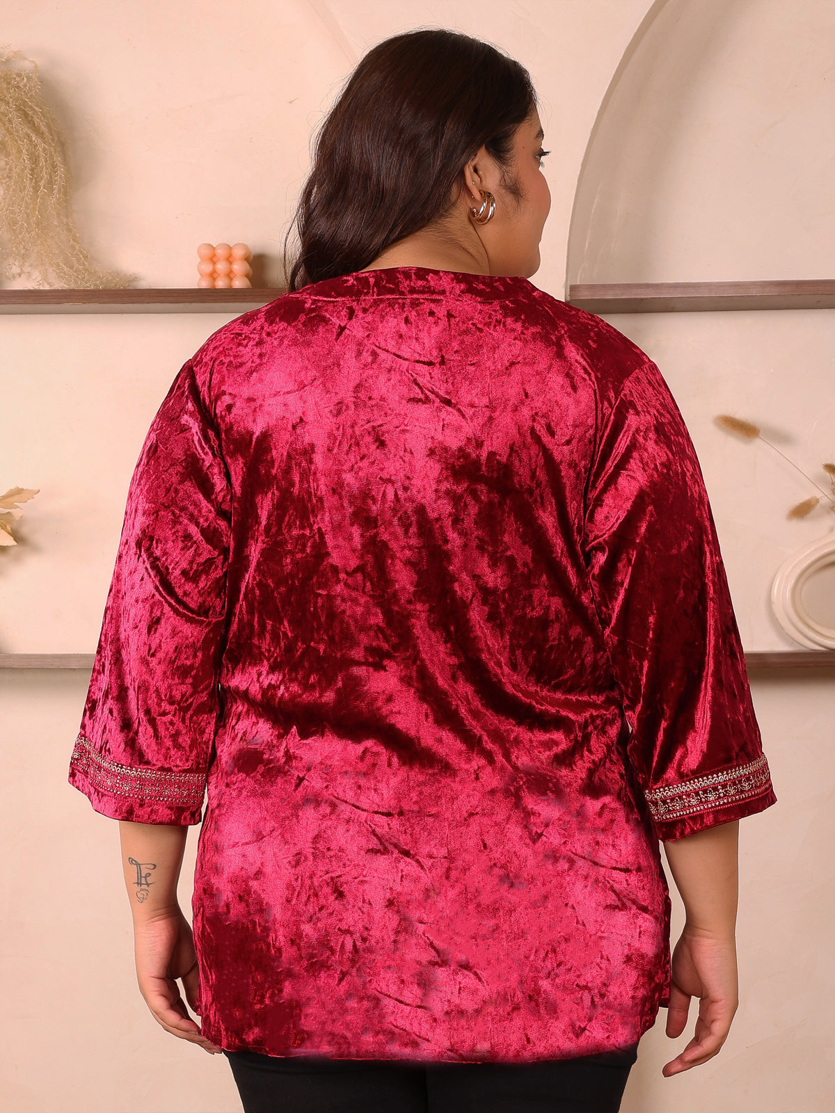 Maroon Velvet Plus Size Tunic