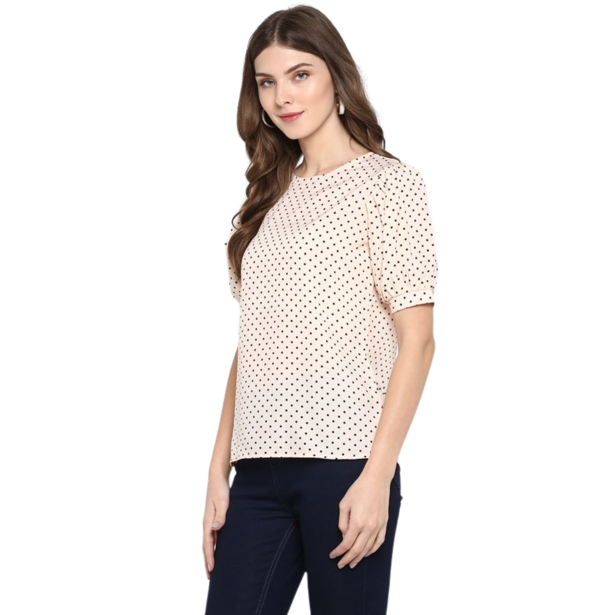 Peach Polka Dot Puff Sleeve Top