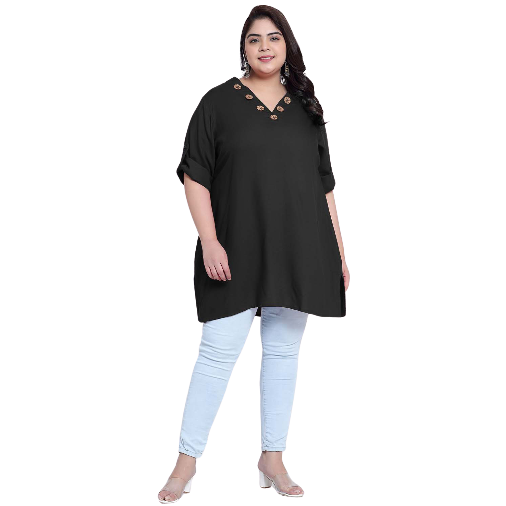 Black Collar Button Plus Size Tunic