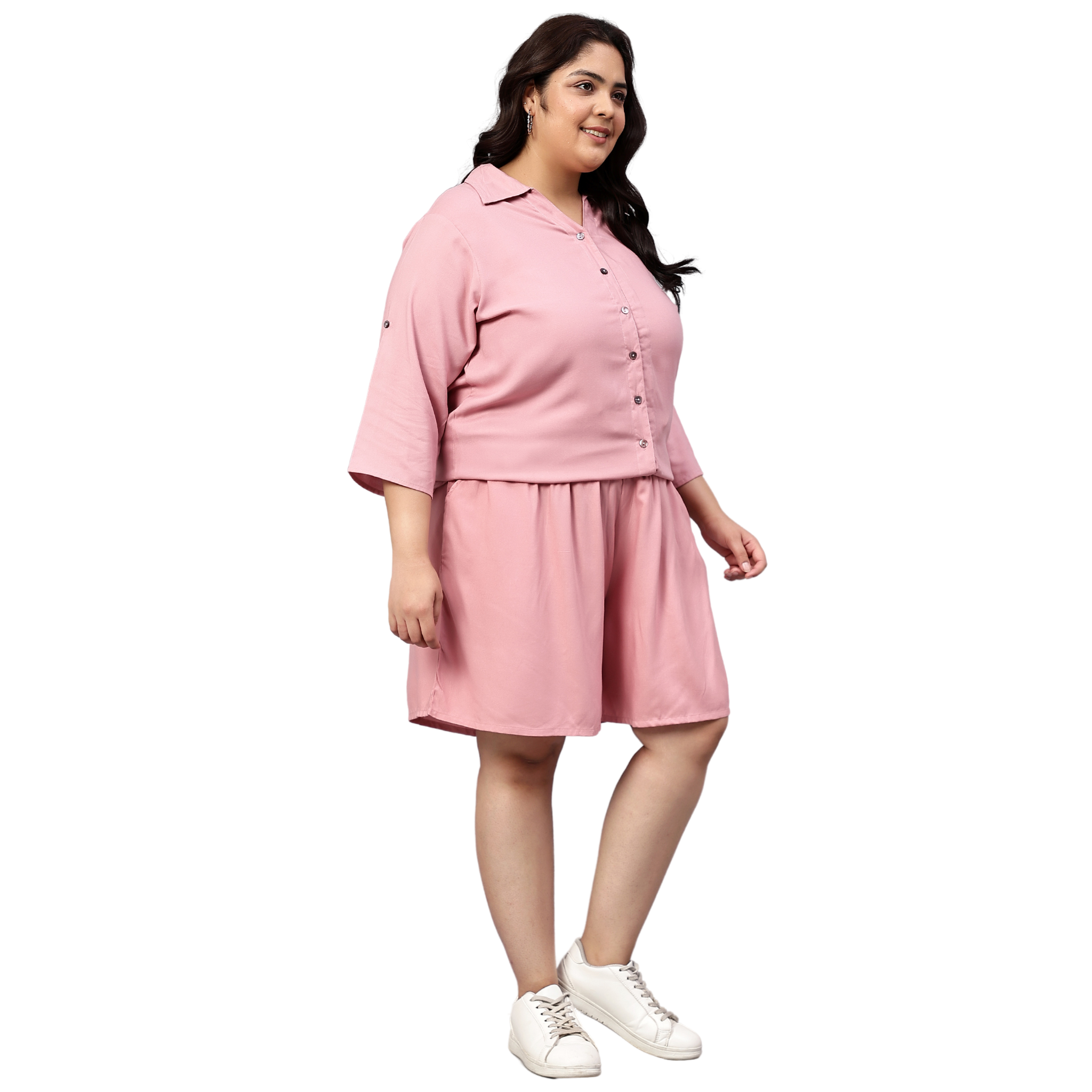 Pink Solid Shirt And Short Set