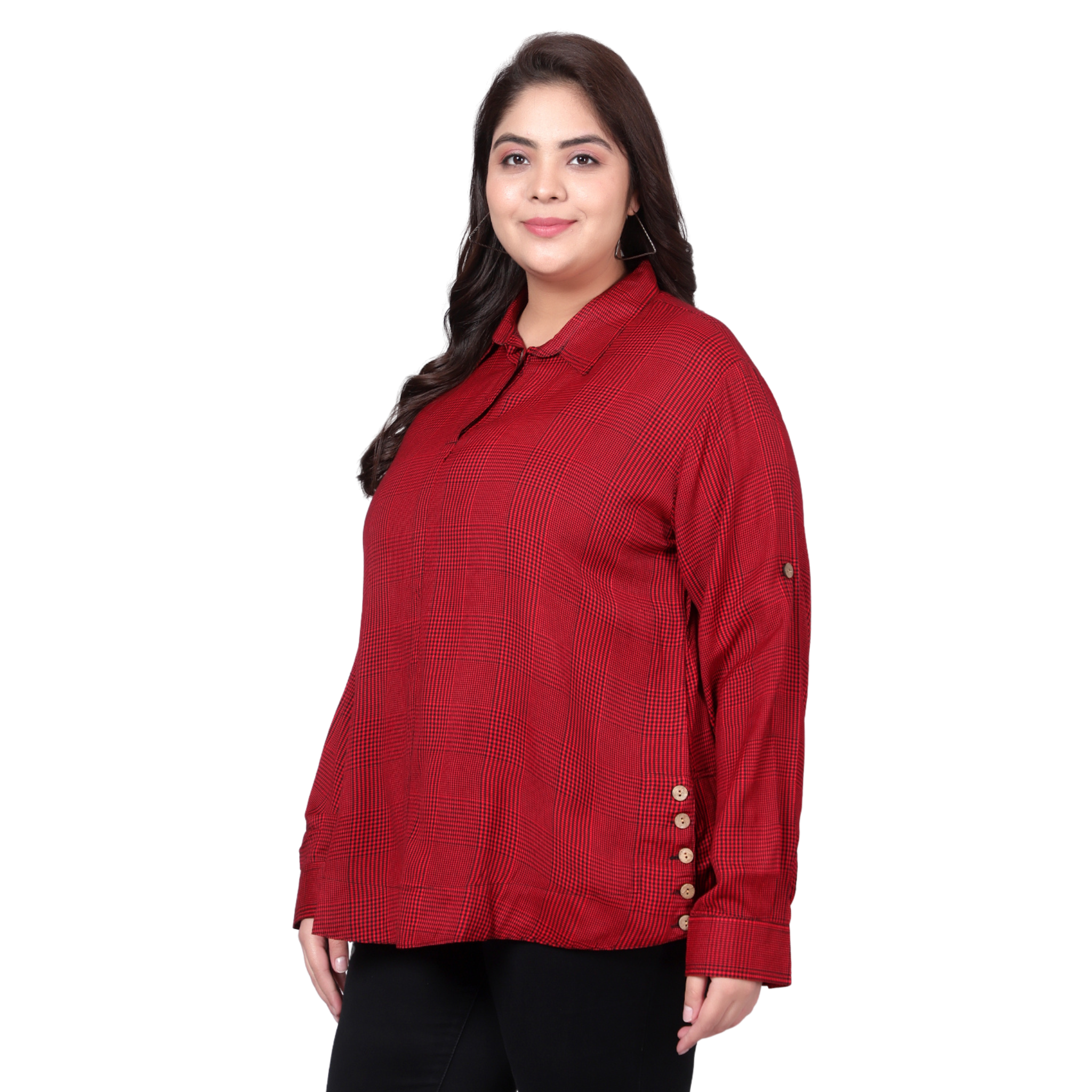 Red And Black Checkered Plus Size Shirt