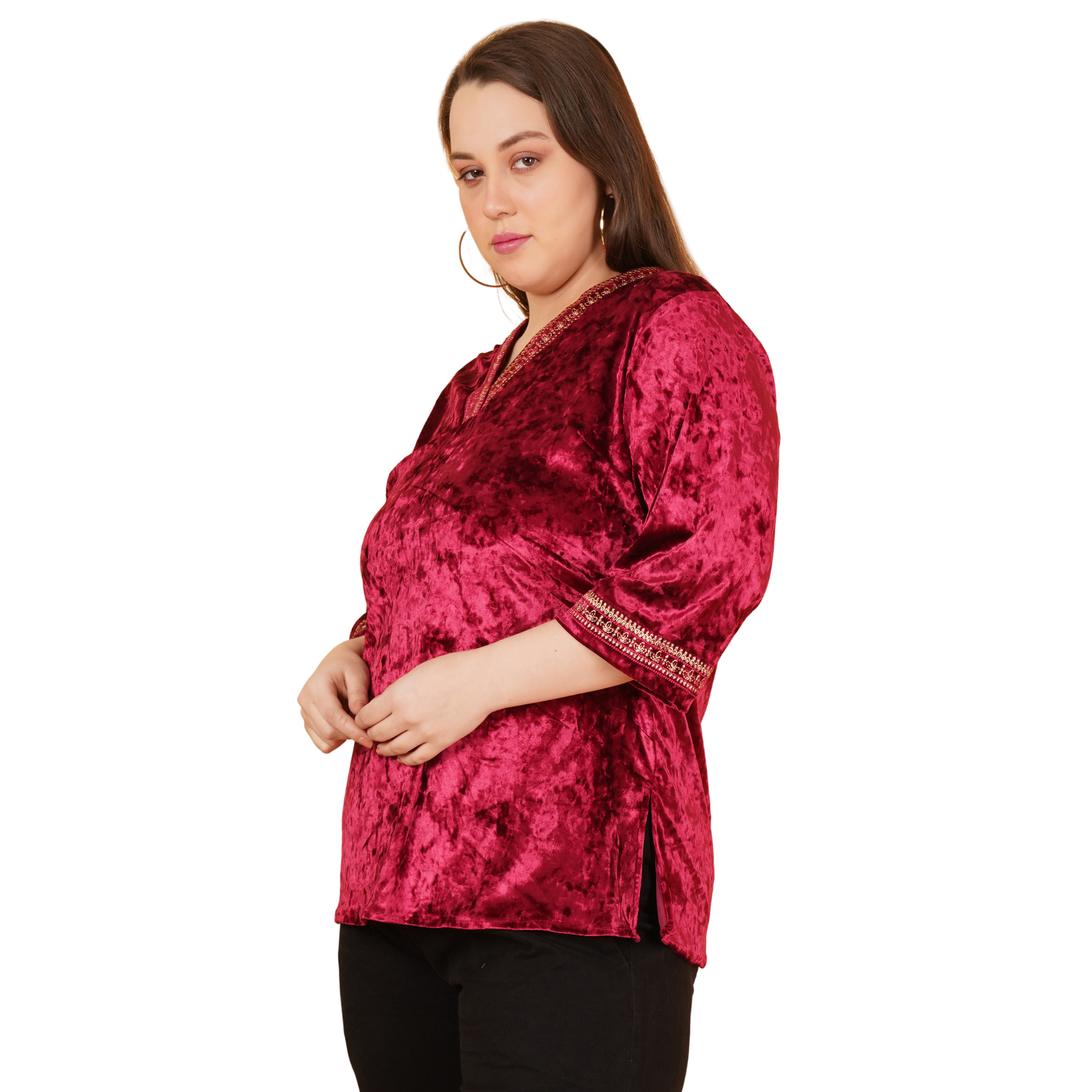 Maroon Velvet Plus Size Tunic