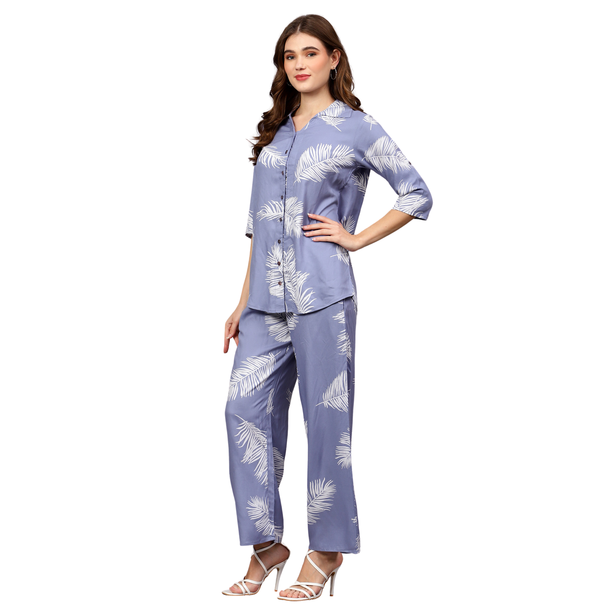 Blue Leaf Print Co-Ord Set