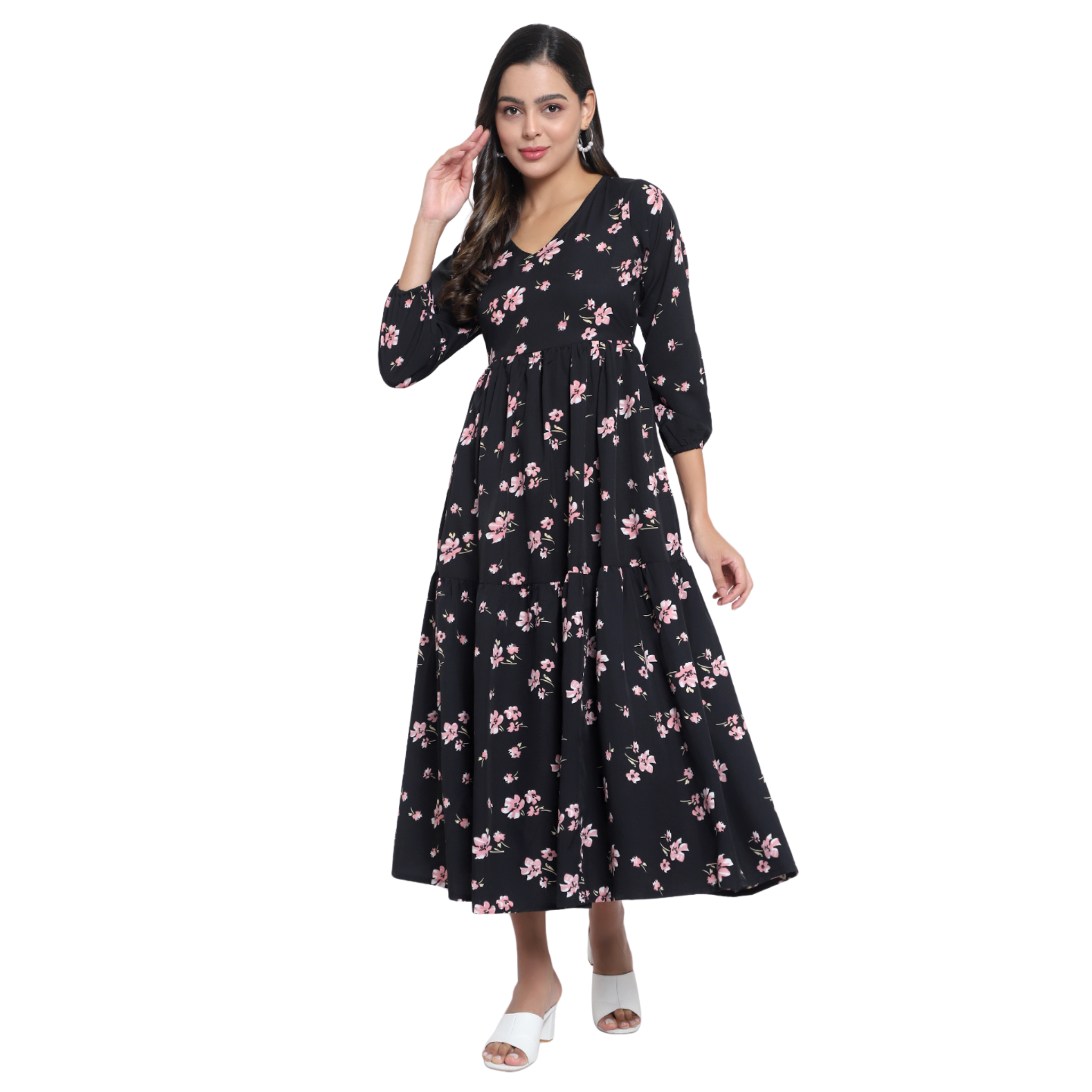 Black Floral Tiered Dress