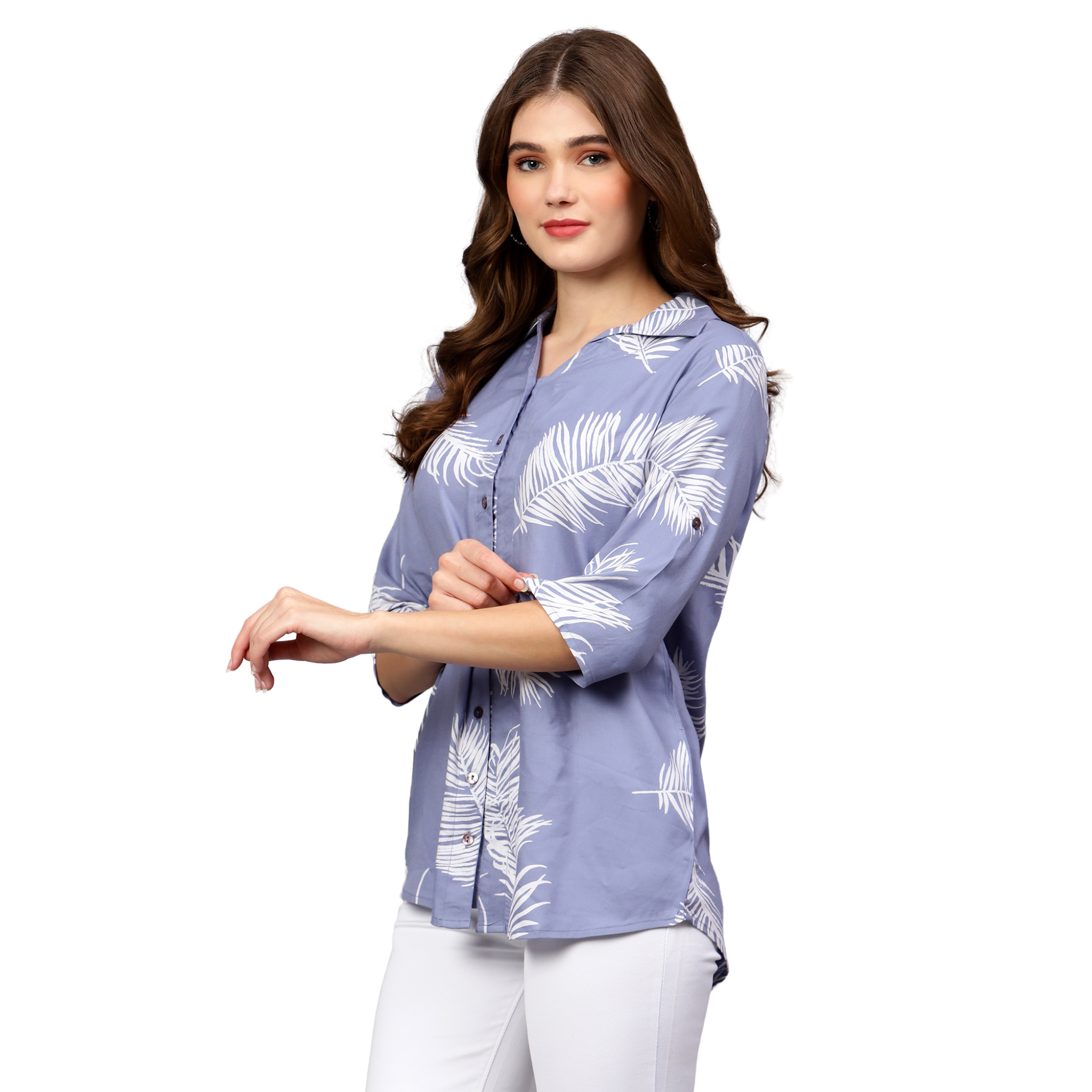 Blue Leaf Print Shirt