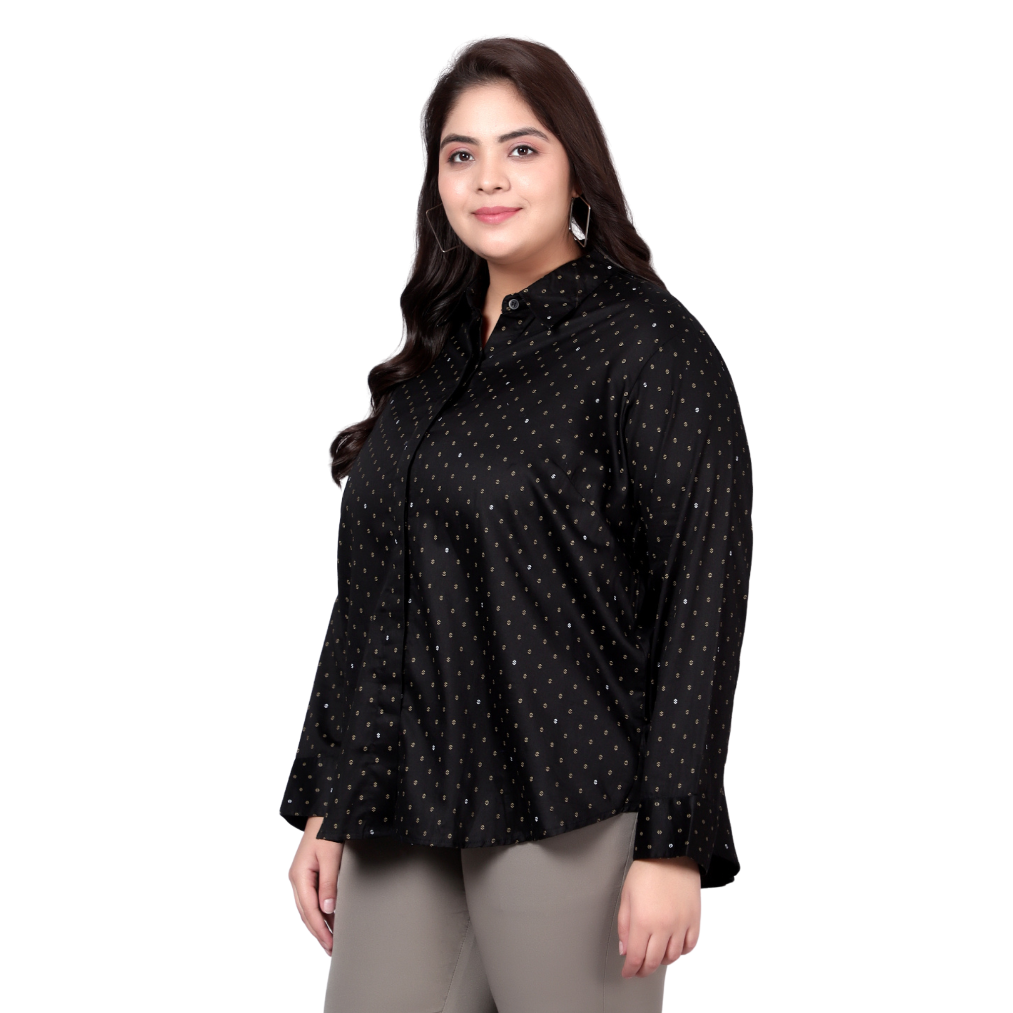 Black Print Formal Plus Size Shirt