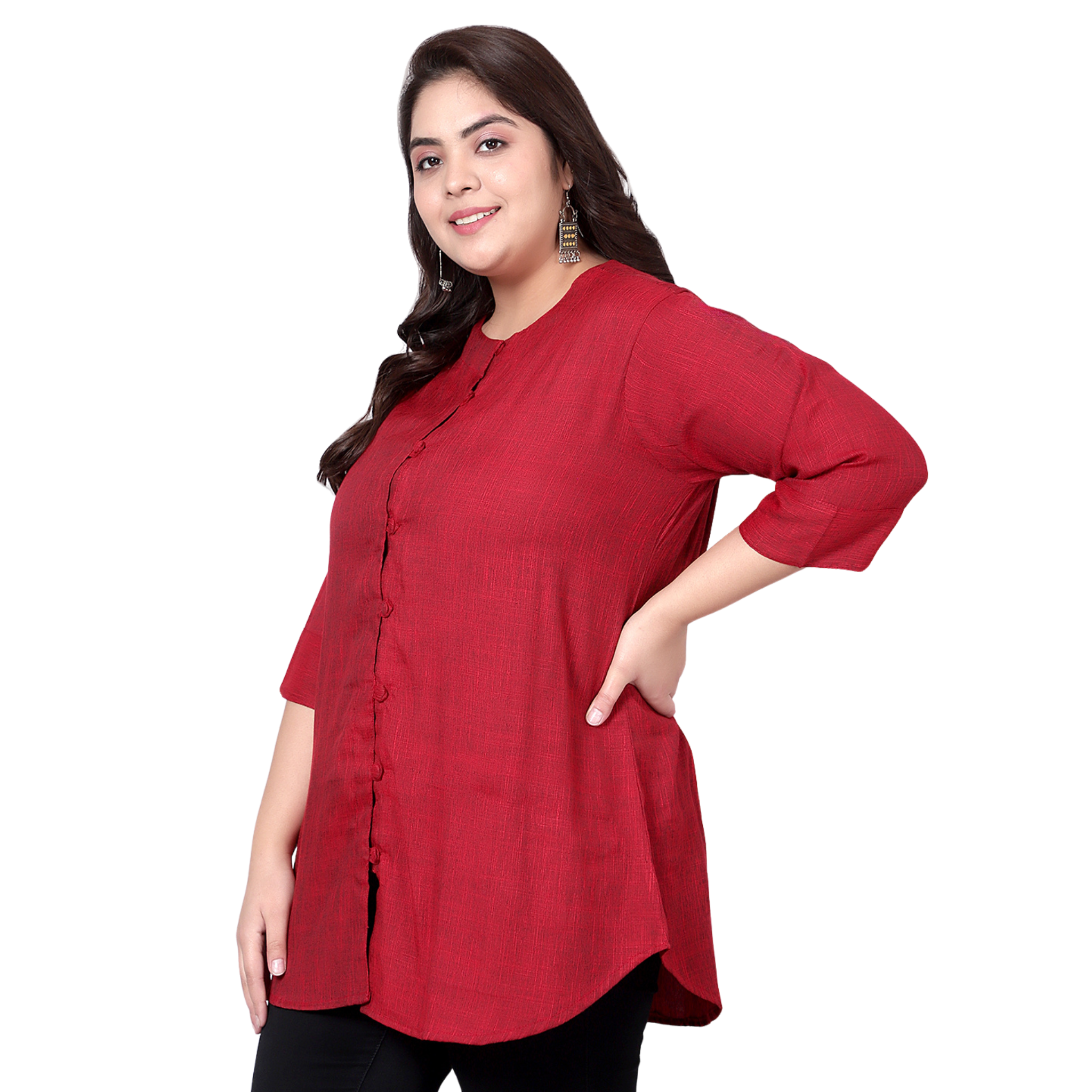 Maroon Cotton Linen Plus Size Tunic