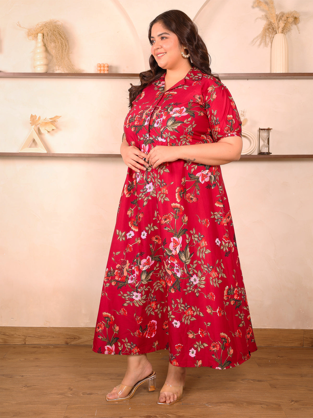 Red Floral Maxi Plus Size Dress