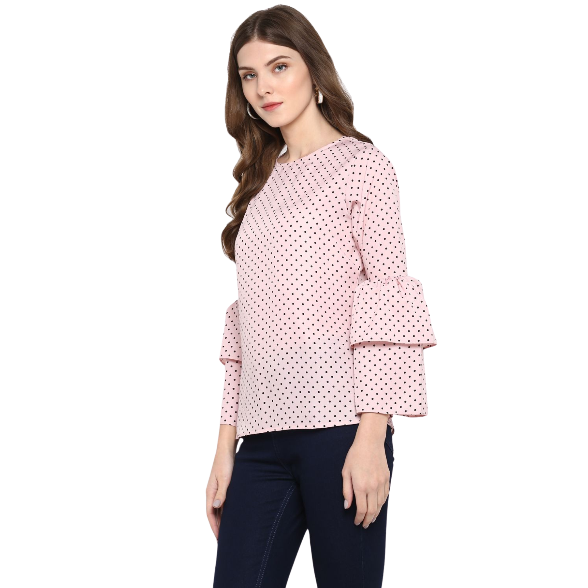 Pink Polka Dot Flared Top